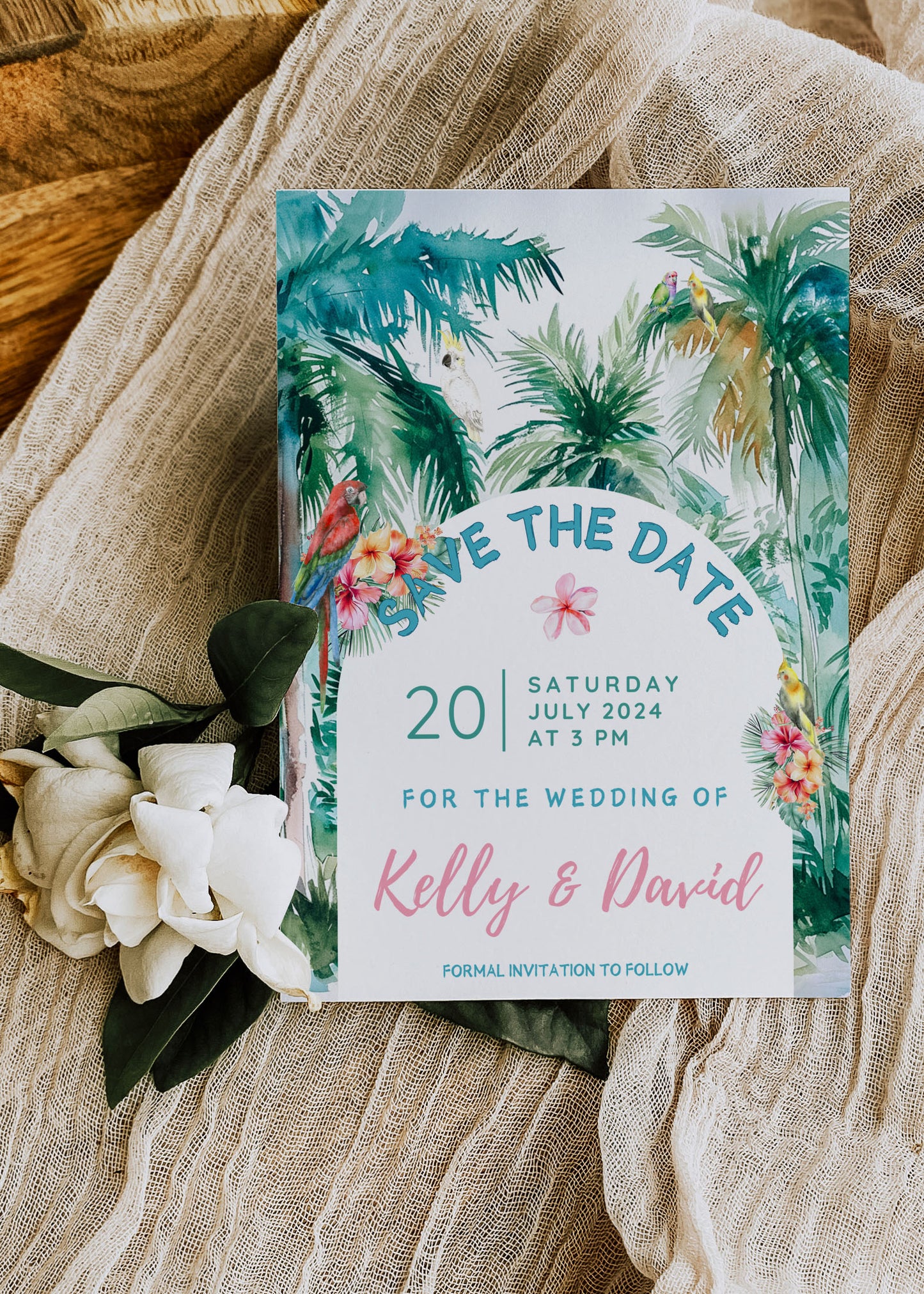 Beach Tropical Turtle Underwater Palm Tree Watercolour Destination Wedding Thank You Card 5.5x4.25" Instant Download - "Tropical Escape"