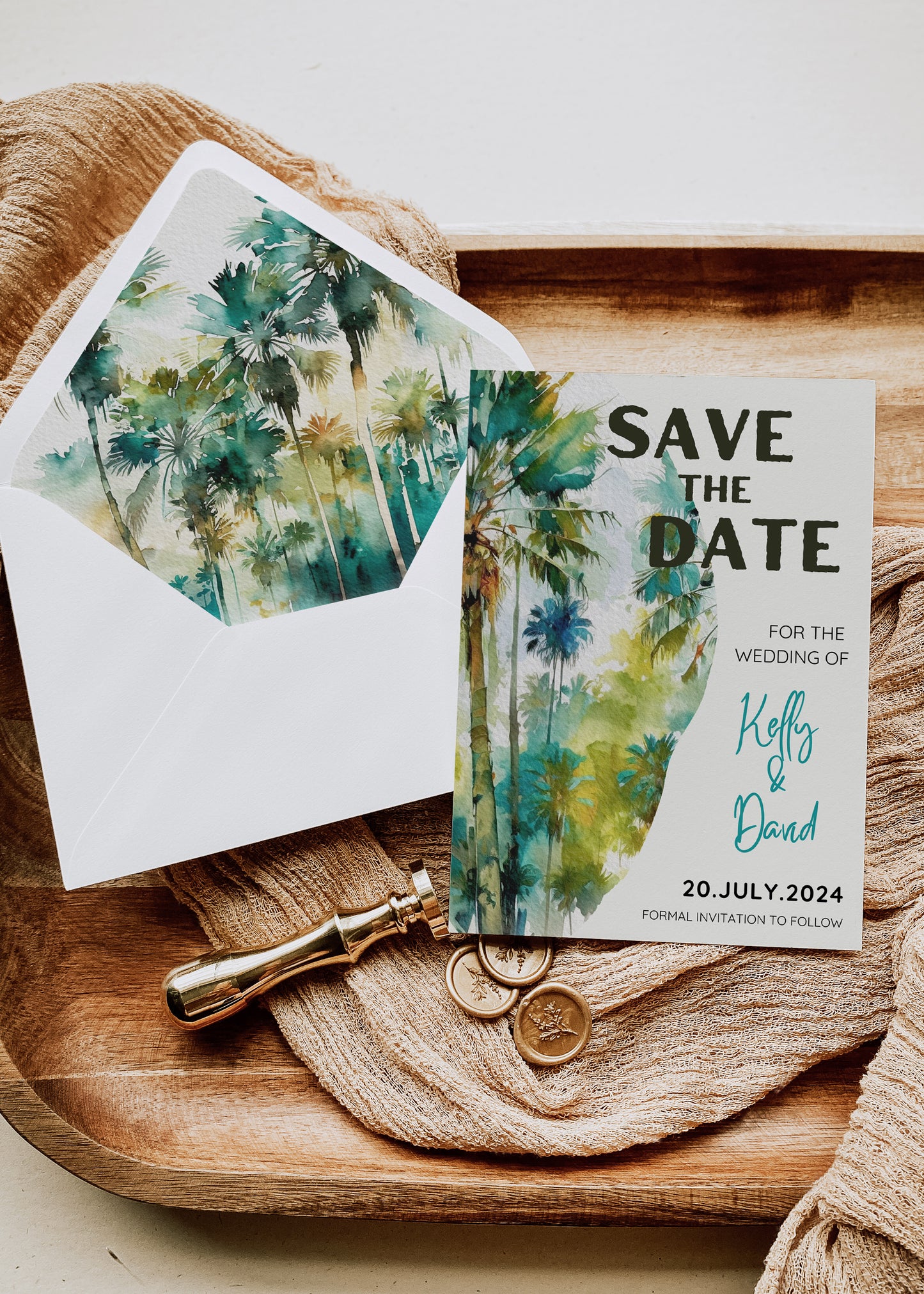 Beach Tropical Palm Tree Jungle Watercolour Destination Wedding Save the Date Instant Download - "Tropical Palm"