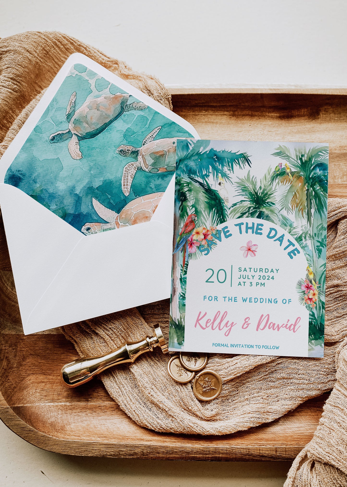 Beach Tropical Turtle Underwater Palm Tree Watercolour Destination Wedding Save the Date Instant Download - "Tropical Escape"