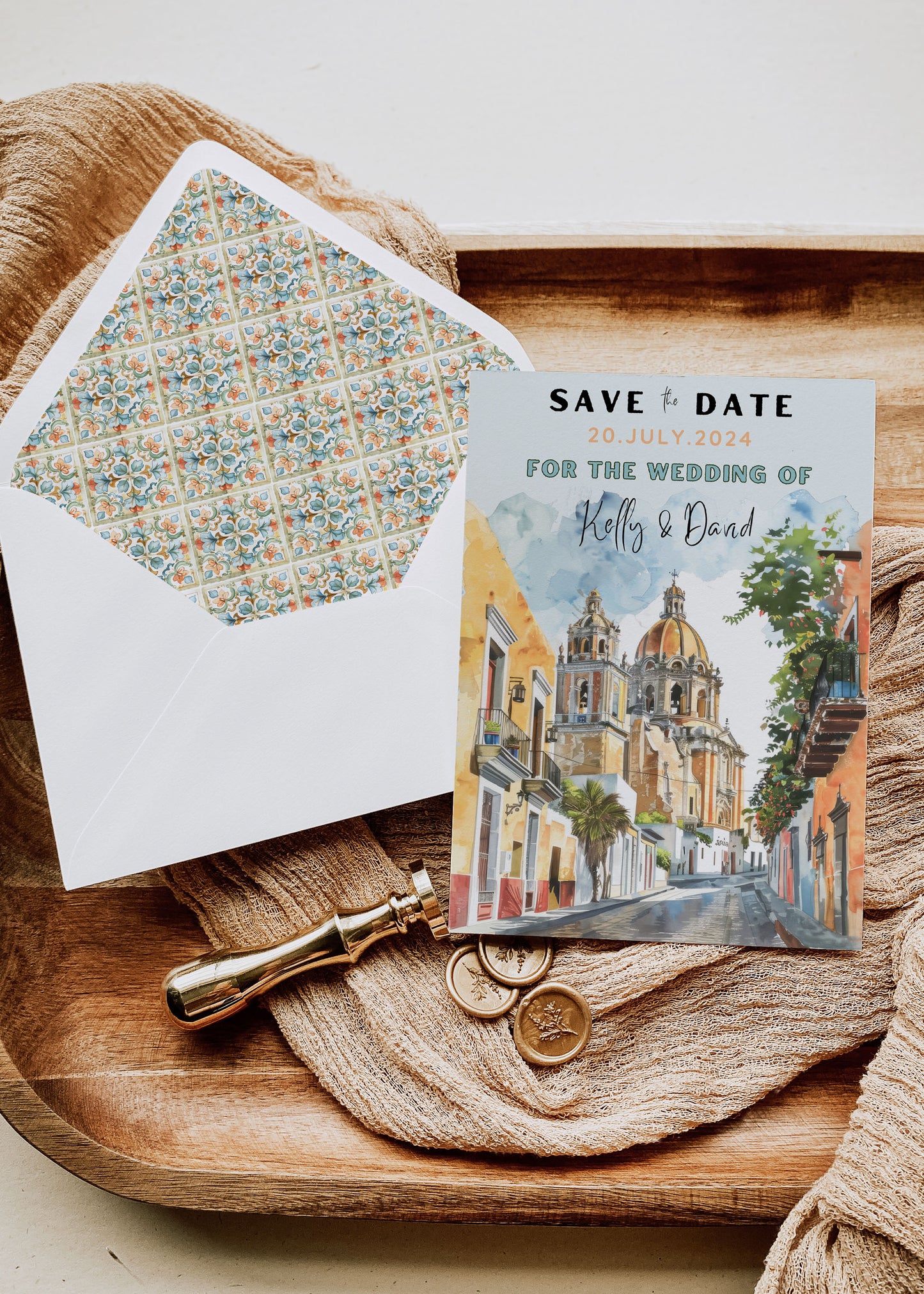 Mexico Beach Tropical Palm Tree Cactus Temple Church Watercolor A2 & A7 Euro Flap Envelope Liners Digital "Instant Download" -"Mexico"