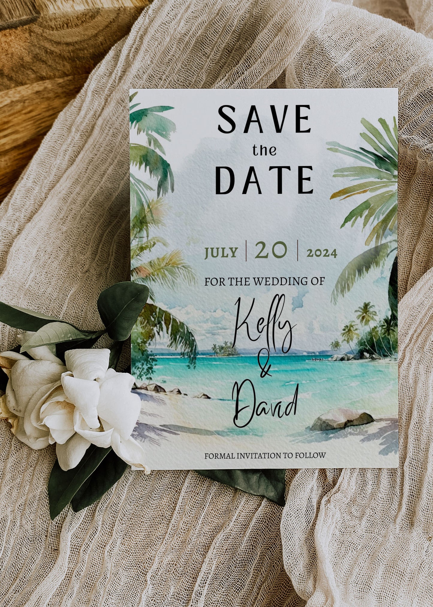Beach Tropical Palm Trees Watercolour Destination Wedding Invitation and RSVP Suite Instant Download - "PALM TREES"