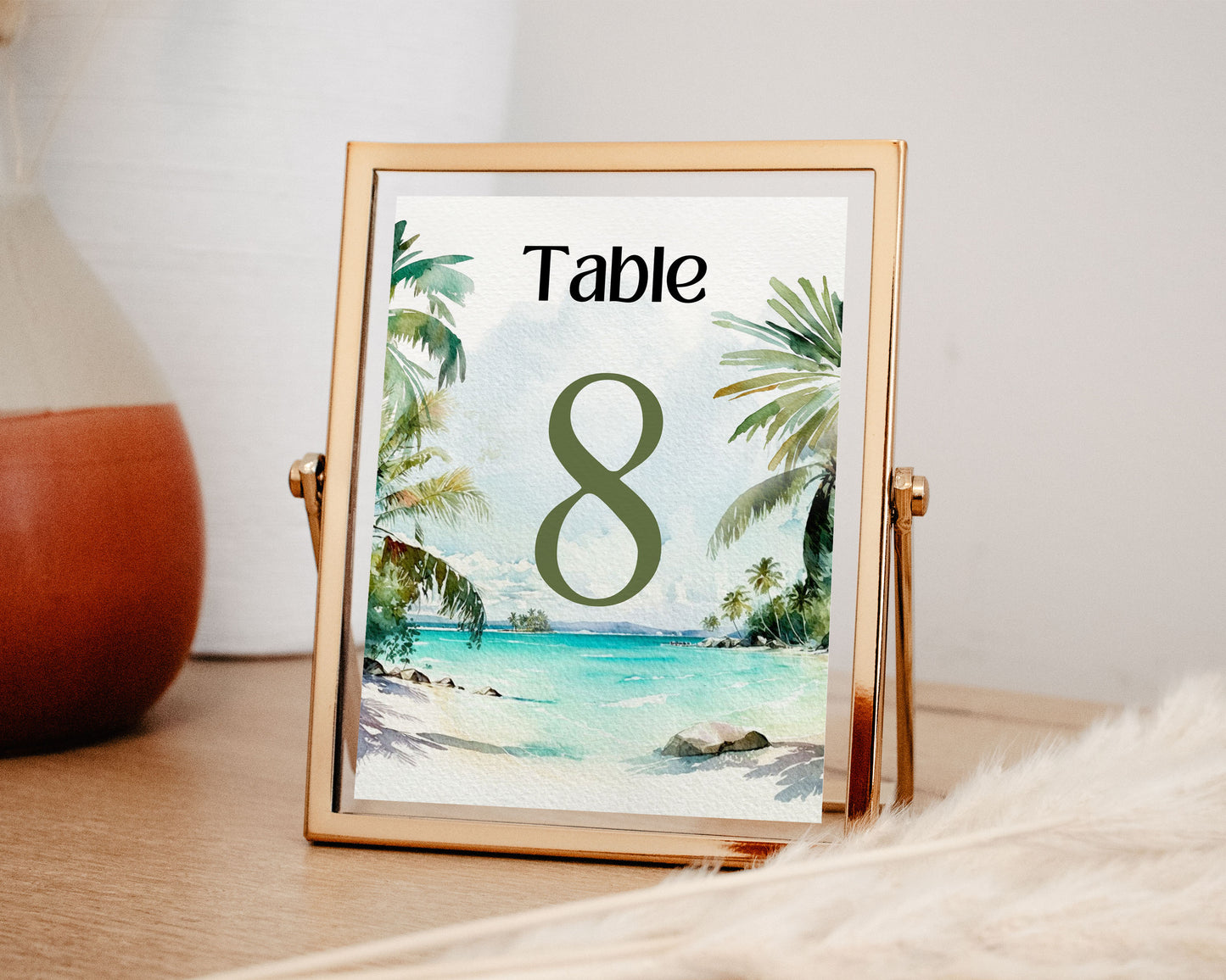 Beach Tropical Palm Trees Watercolour Destination Wedding Menu 5x7" Instant Download - "PALM TREES"