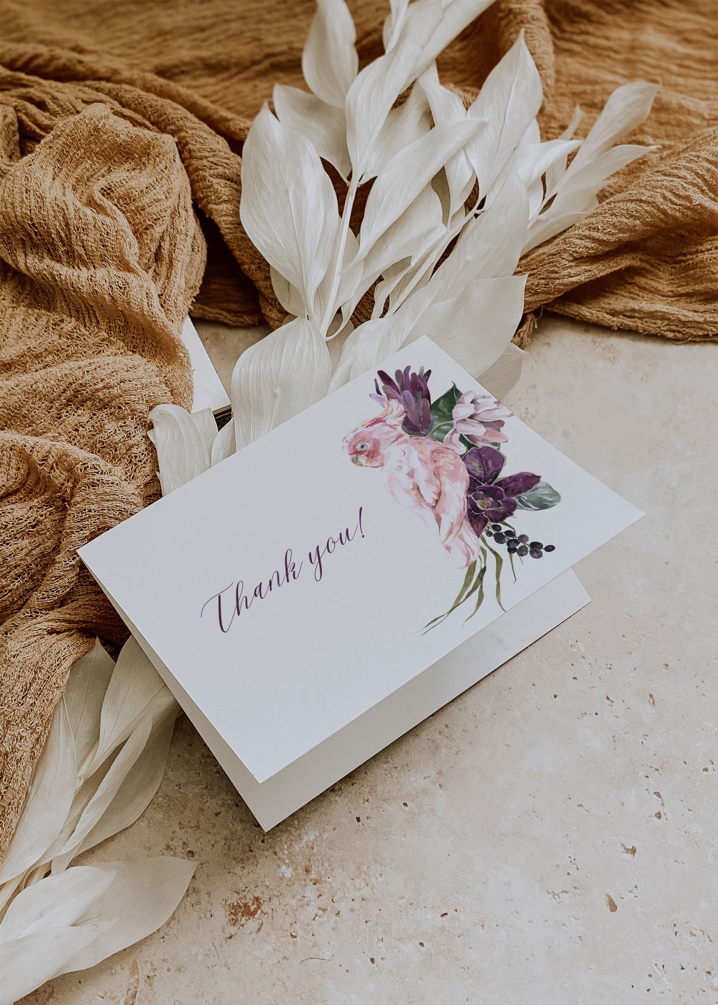 Tropical Beach Floral Cockatoo Watercolour Destination Wedding Thank You Card 5.5x4.25" Folded Instant Download - "Tropical Floral"