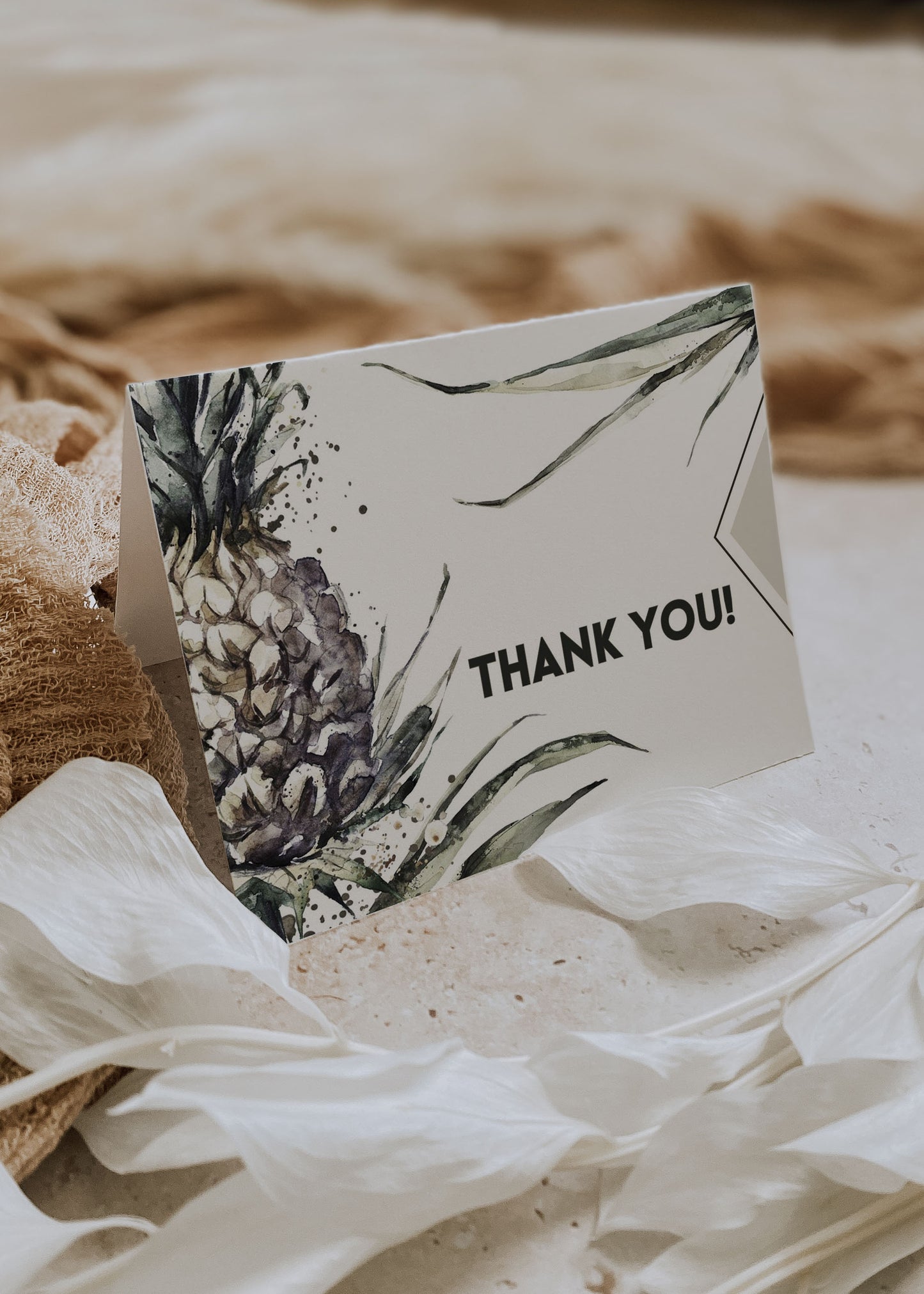 Beach Tropical Mulatto Pineapple Watercolour Destination Wedding Thank You Card 5.5x4.25" Folded Instant Download - "MULATTO"