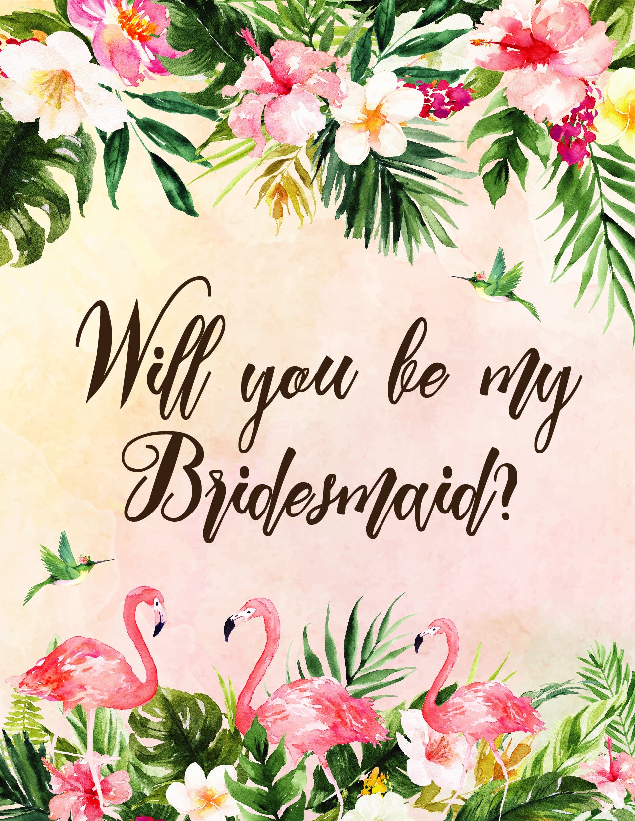 Tropical Floral Watercolor Beach Destination "Will you be my Bridesmaid" Digital "Instant Download" Invitation 3 - 'TROPICAL LUSH"