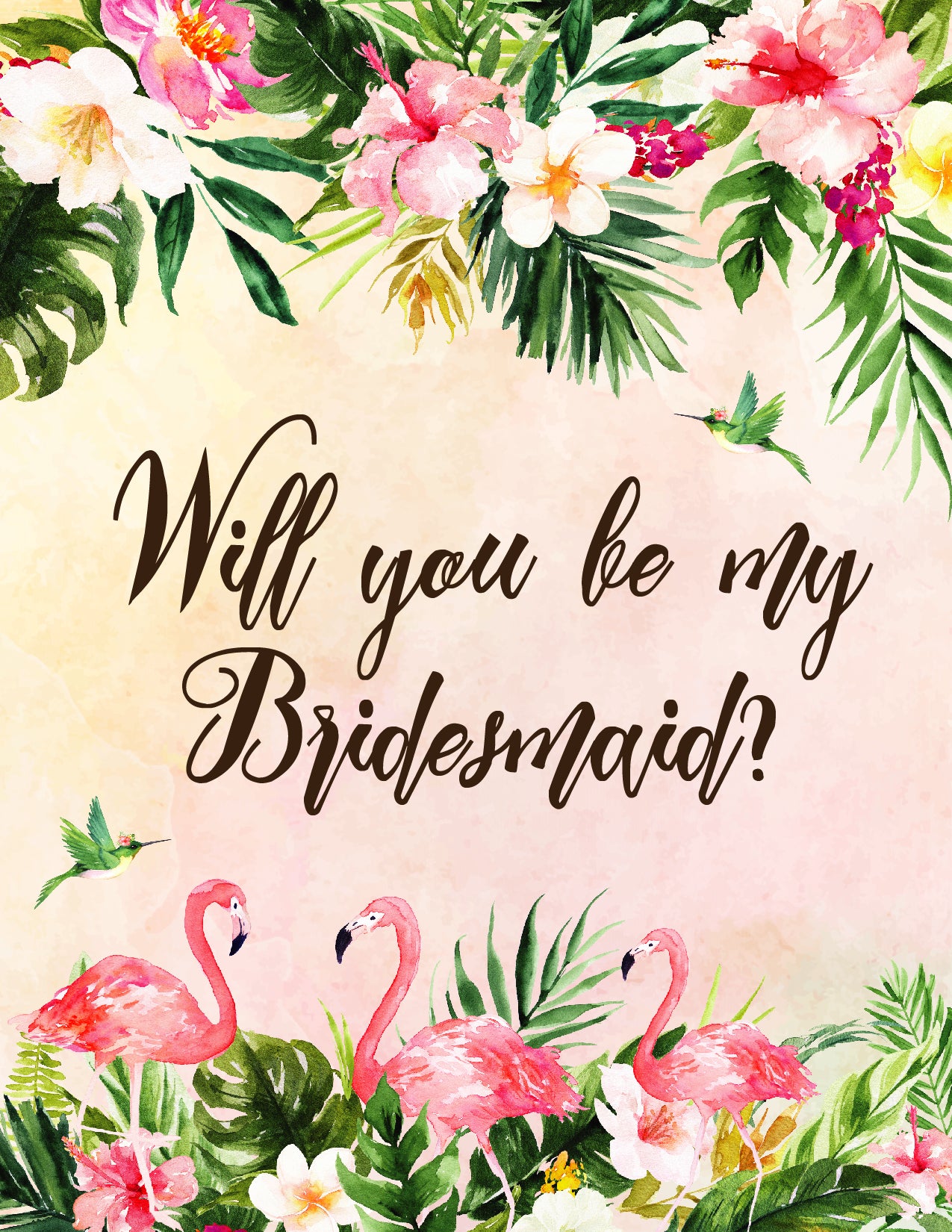 Tropical Floral Watercolor Beach Destination "Will you be my Bridesmaid" Digital "Instant Download" Invitation 3 - 'TROPICAL LUSH"