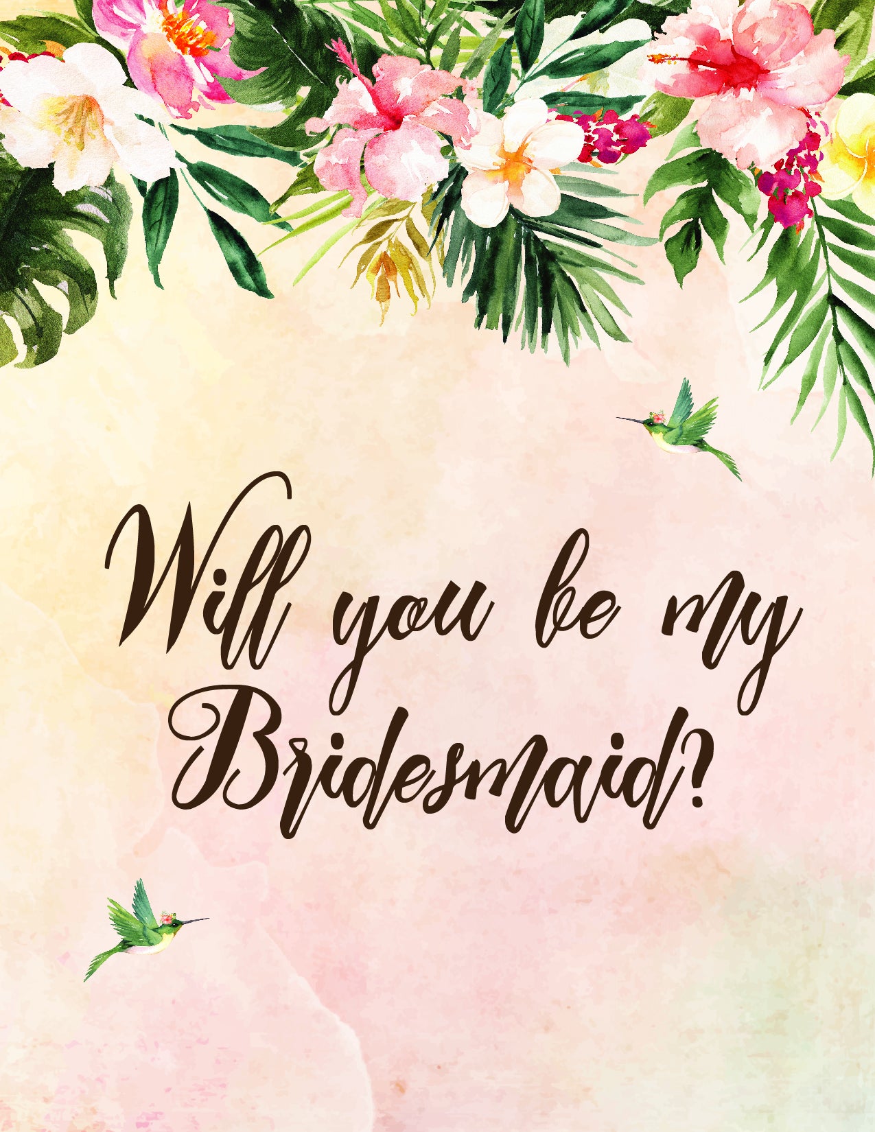 Tropical Floral Watercolor Beach Destination "Will you be my Bridesmaid" Digital "Instant Download" Invitation 4 - 'TROPICAL LUSH"