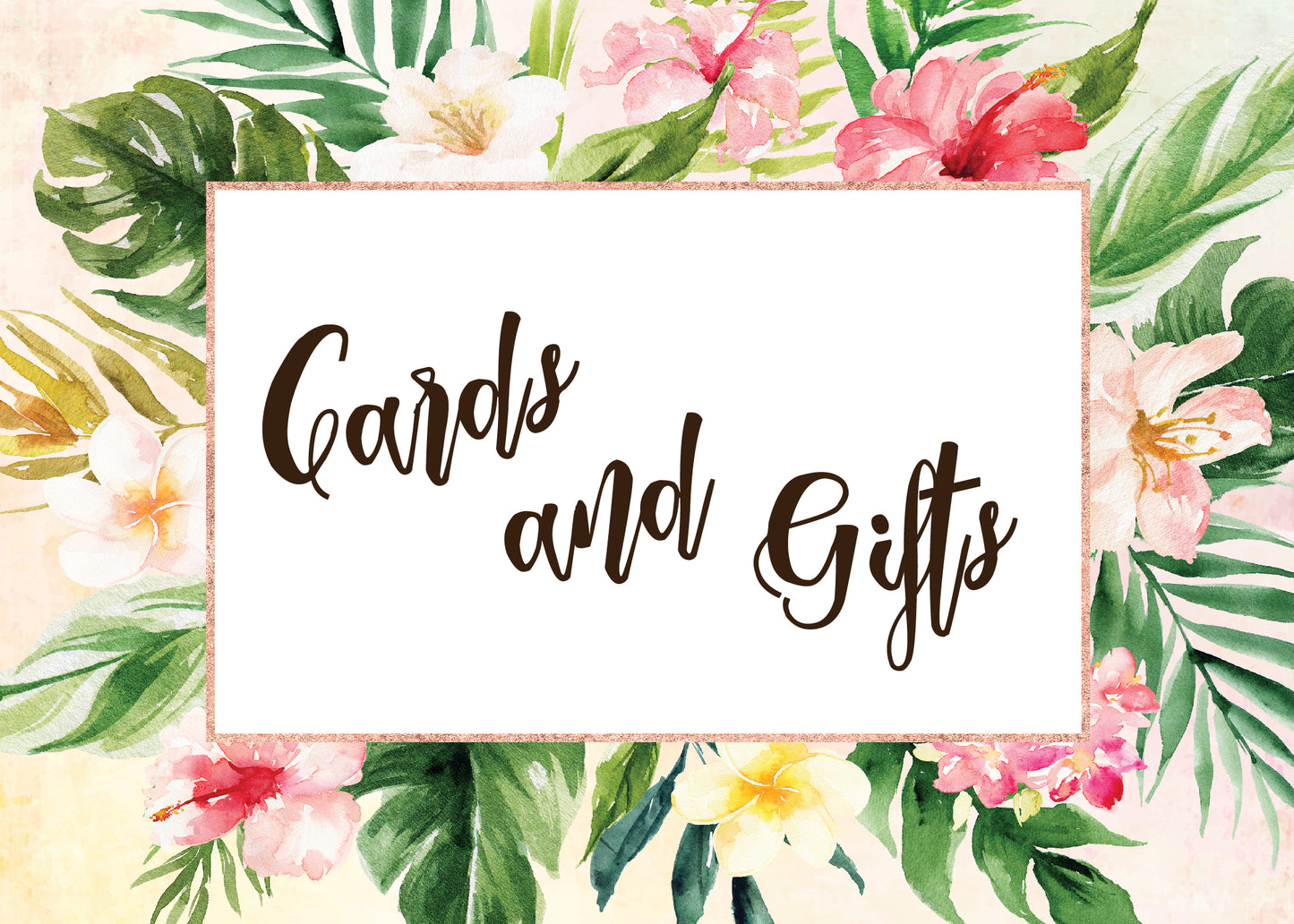 Tropical Floral Watercolor Beach Destination "Cards and Gifts" 5x7 Sign Digital "Instant Download" - 'TROPICAL LUSH"