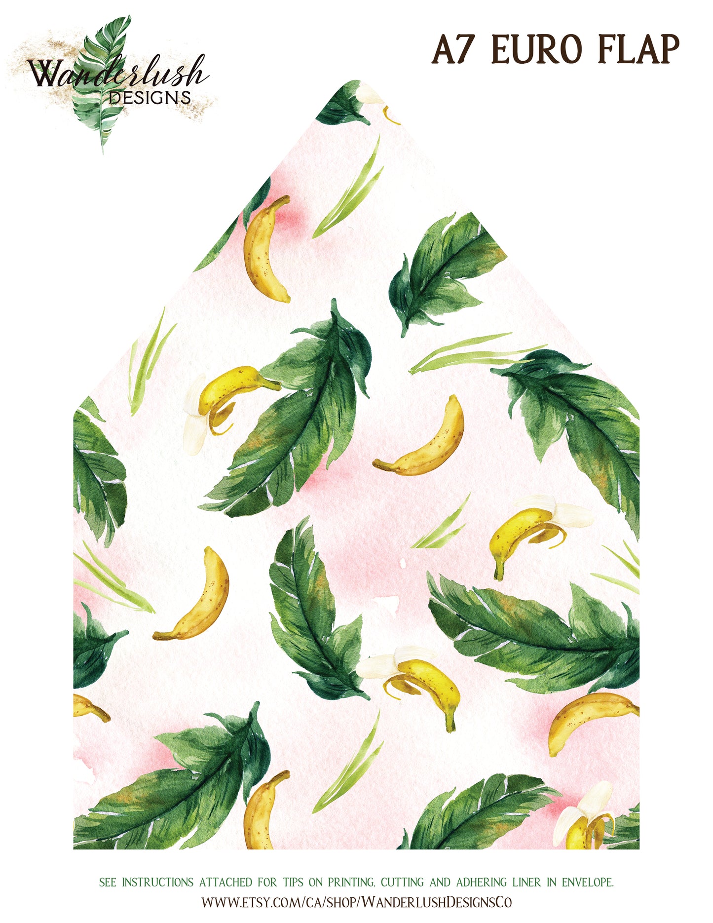 Tropical Floral Watercolor A7 & A2 Euro Flap Envelope Liners 4 Digital "Instant Download" - 'TROPICAL LUSH"