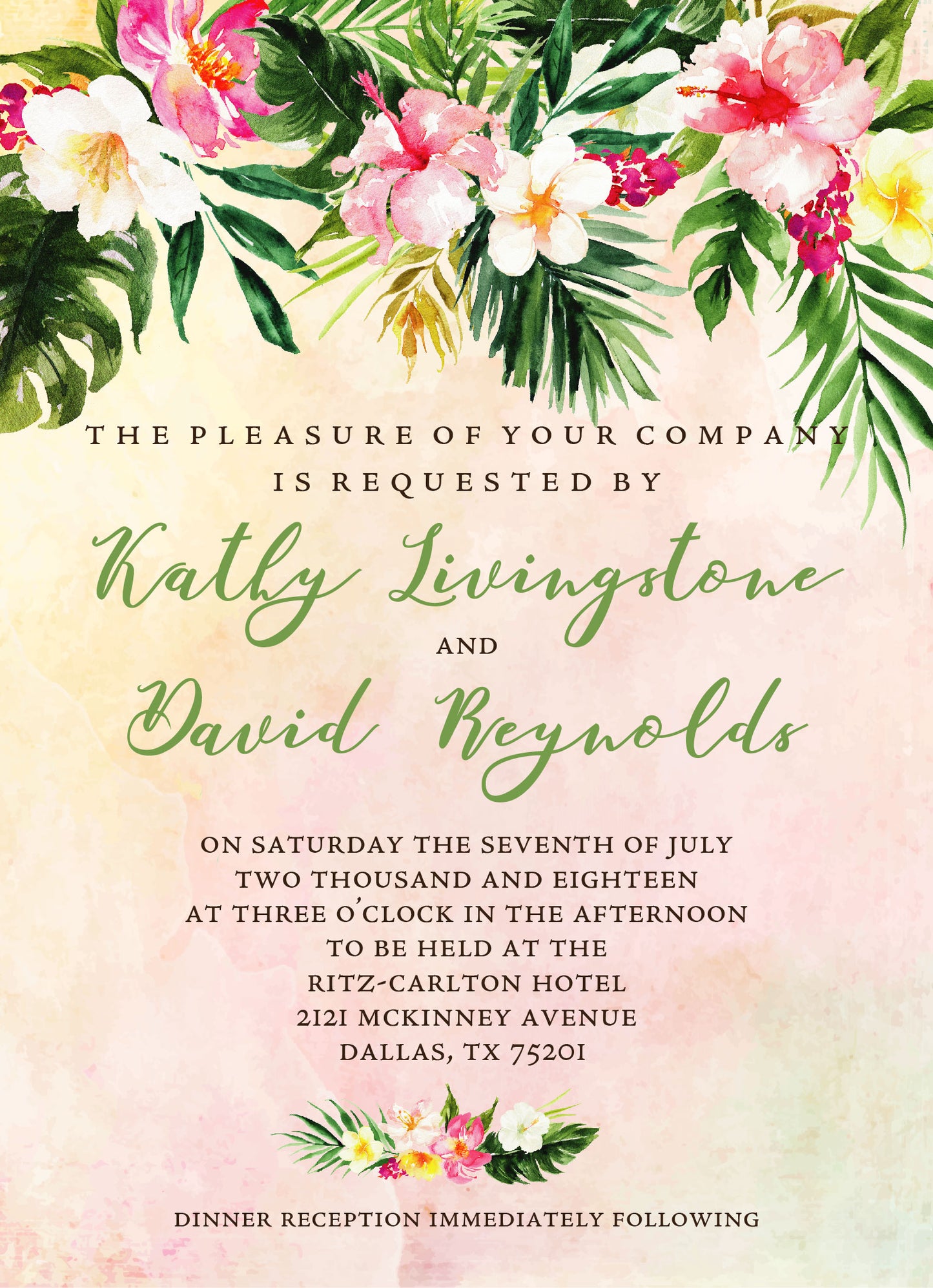 Tropical Floral Watercolor Beach Destination Wedding Invitation and RSVP Suite Digital Download- 'TROPICAL LUSH"