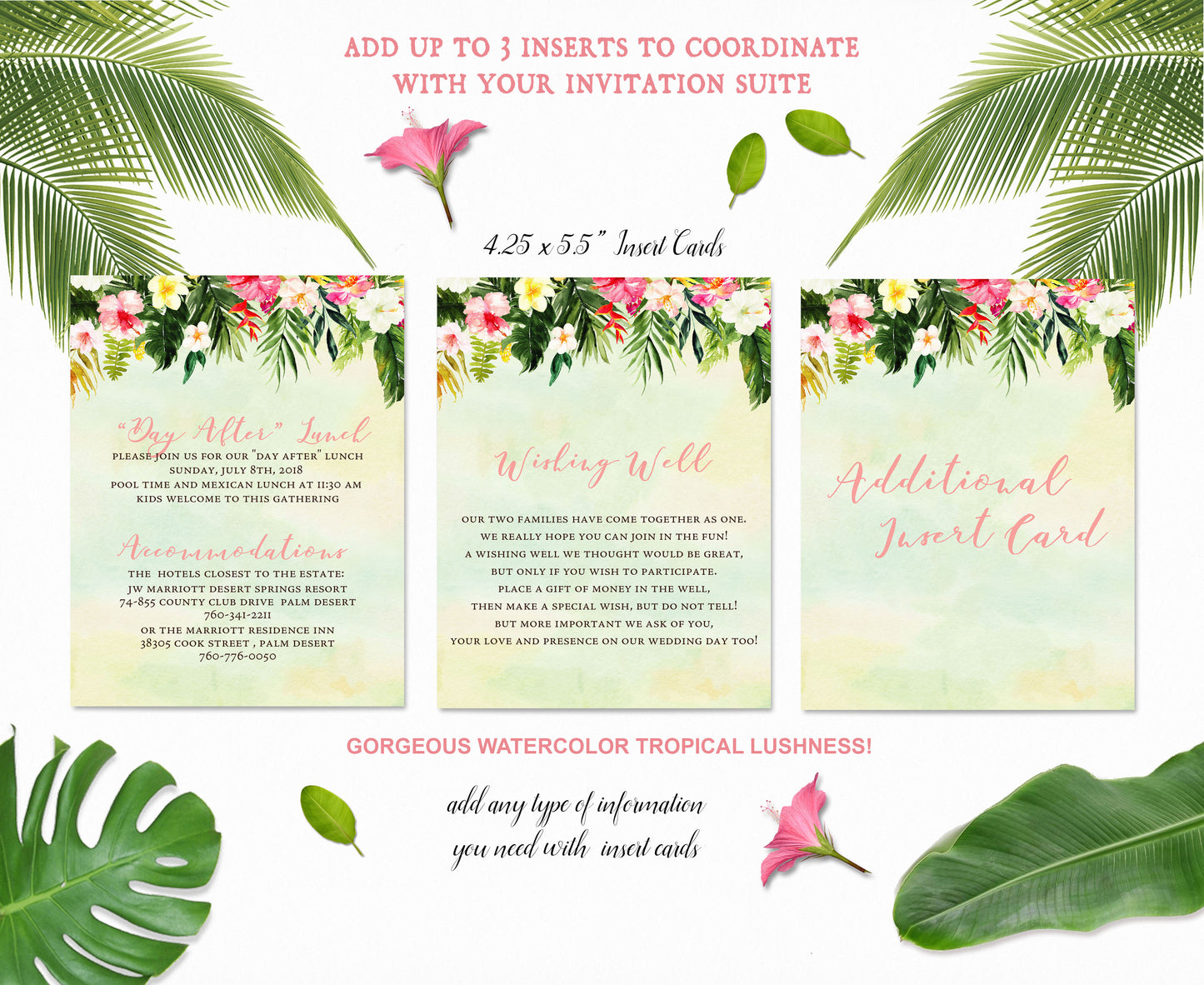 Tropical Floral Watercolor Beach Destination Wedding Invitation and RSVP Suite Digital Download- 'TROPICAL LUSH"