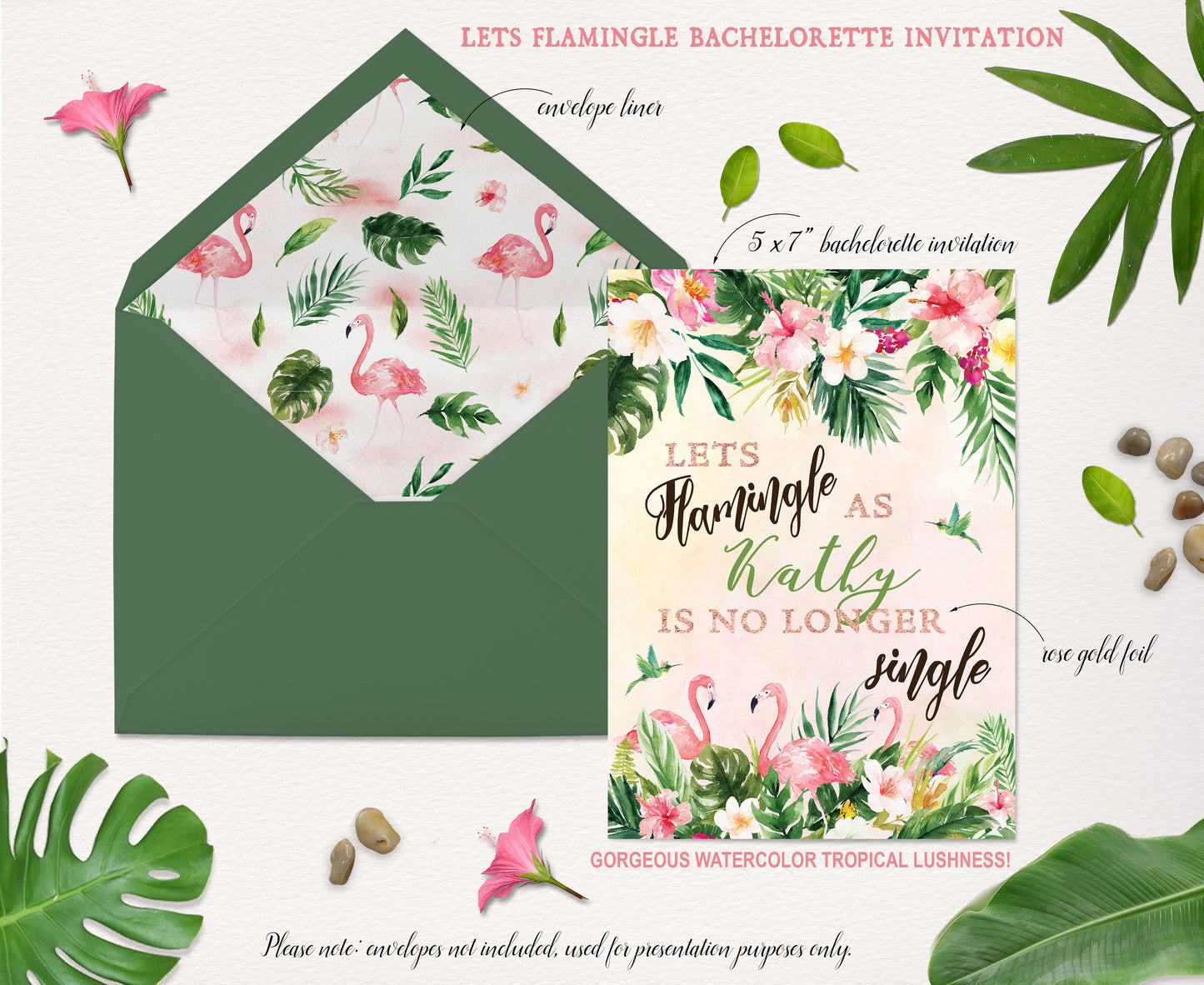 Tropical Floral Watercolor Beach Destination Wedding Let's Flamingle Bachelorette Party Invitation Digital - 'TROPICAL LUSH"