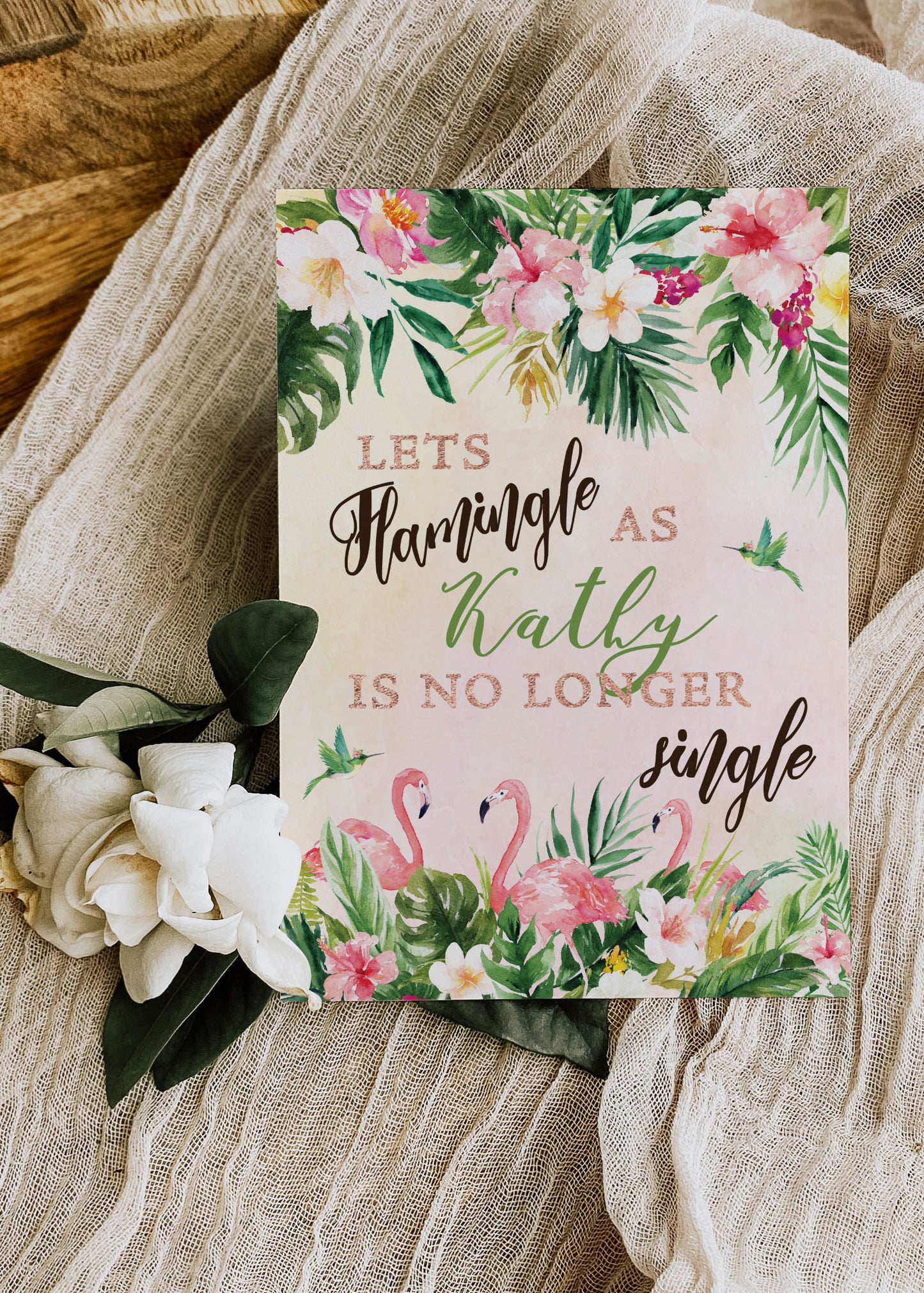 Tropical Floral Watercolor Beach Destination Wedding Let's Flamingle Bachelorette Party Invitation Digital - 'TROPICAL LUSH"