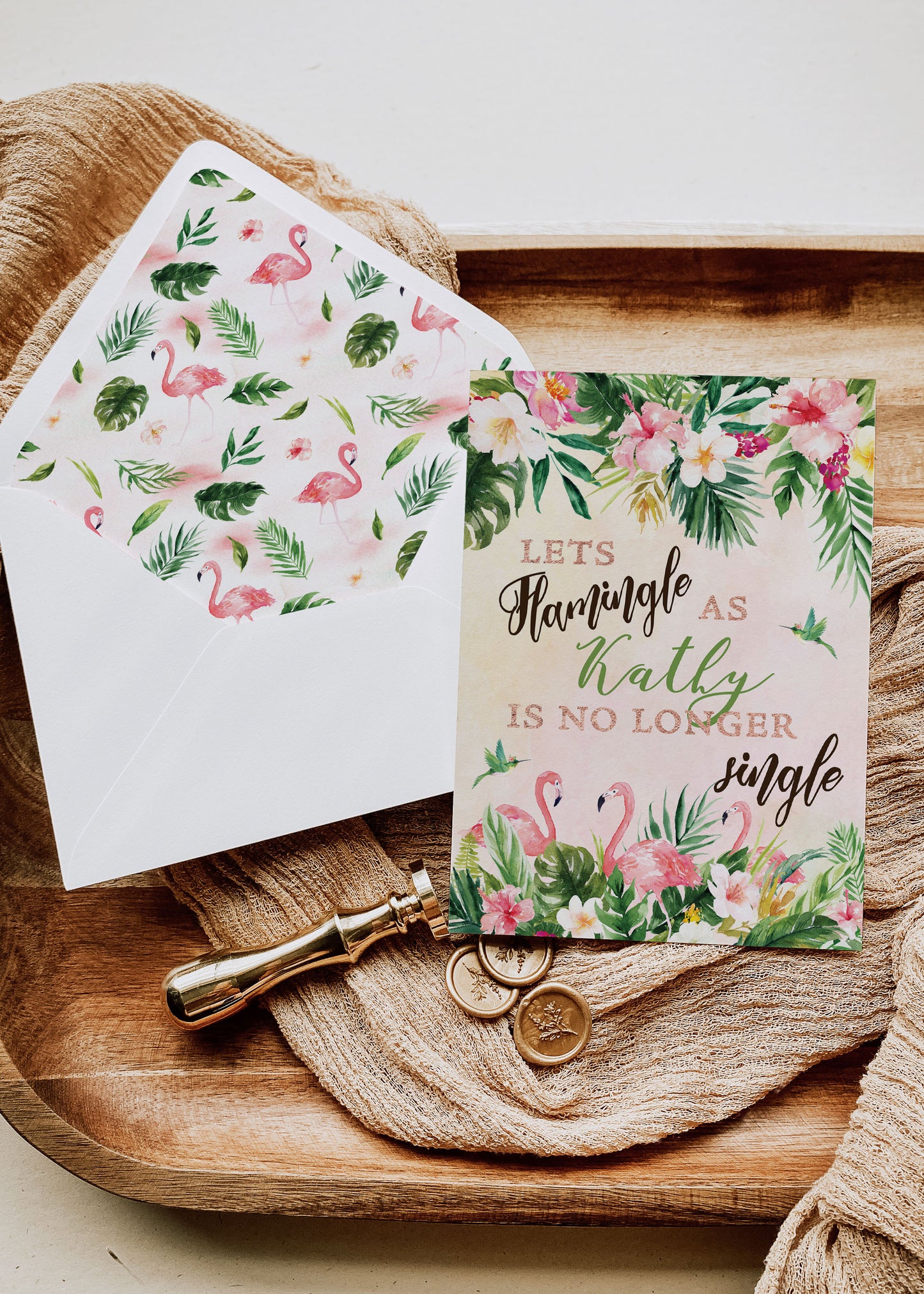 Tropical Floral Watercolor Beach Destination Wedding Let's Flamingle Bachelorette Party Invitation Digital - 'TROPICAL LUSH"