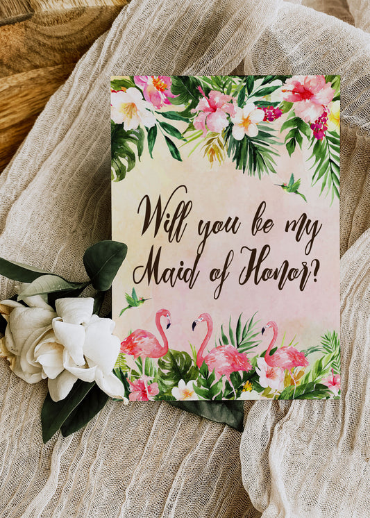 Tropical Floral Watercolor Beach Destination "Will you be my Maid of Honor" Digital "Instant Download" Invitation 3 - 'TROPICAL LUSH"