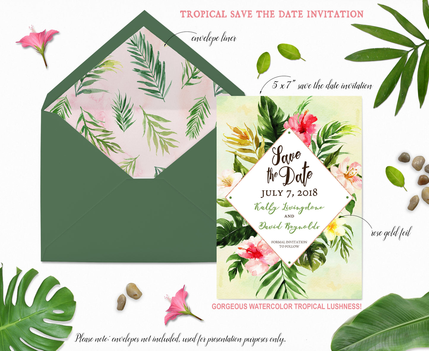 Tropical Floral Watercolor Beach Destination Wedding Save the Date Digital - 'TROPICAL LUSH"