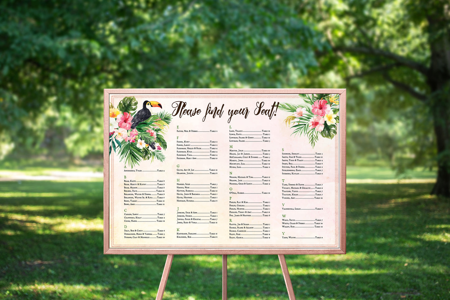 Tropical Floral Watercolor Beach Destination Seating Chart Digital - 24x36" - 'TROPICAL LUSH"