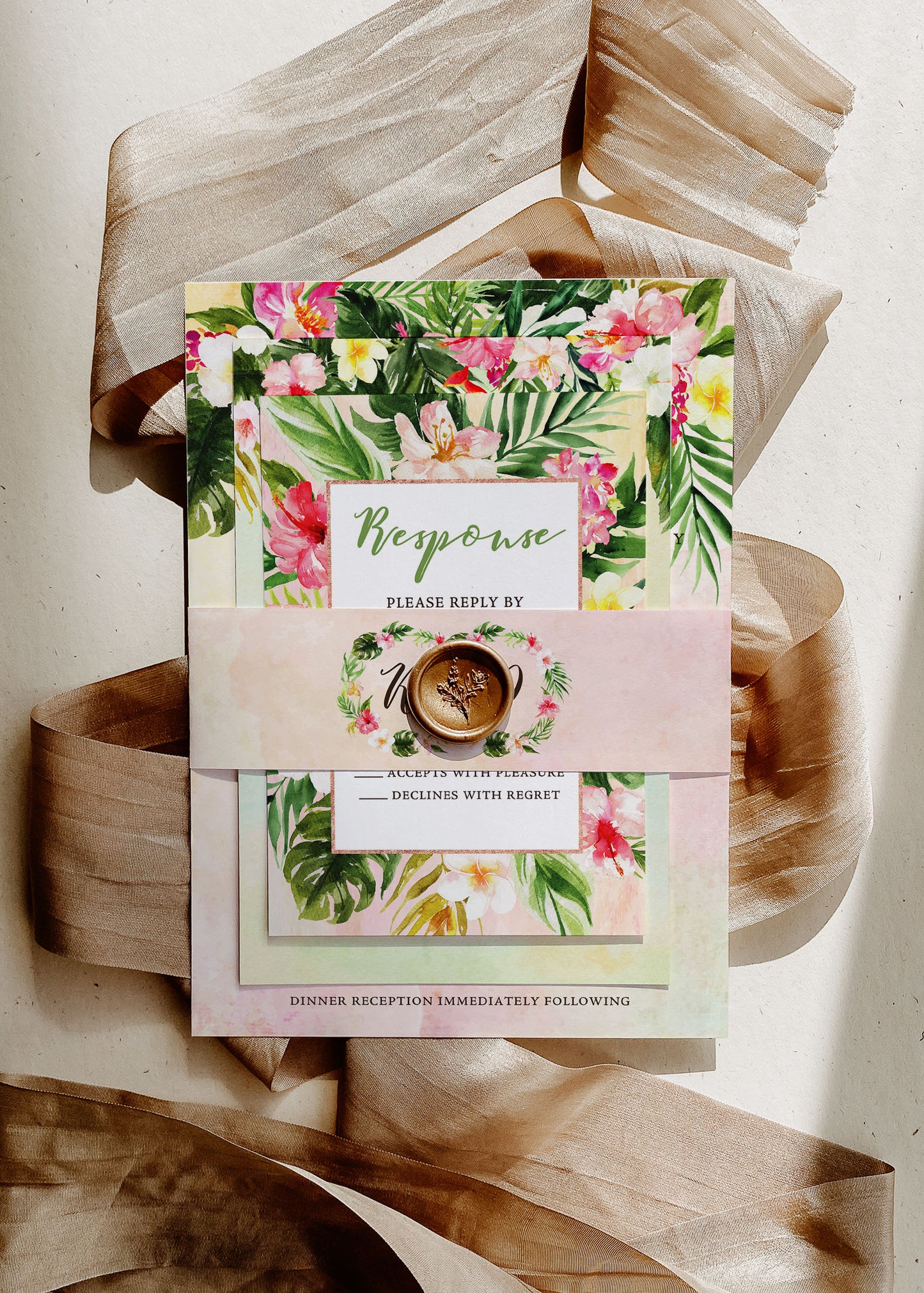 Tropical Floral Watercolor Beach Destination Wedding Invitation and RSVP Suite Digital Download- 'TROPICAL LUSH"