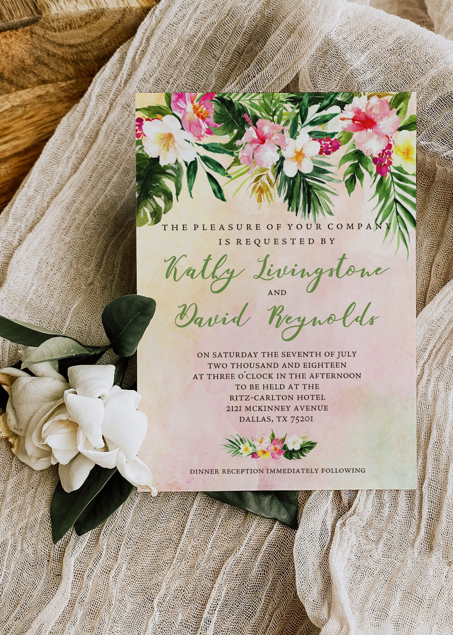 Tropical Floral Watercolor Beach Destination Wedding Invitation and RSVP Suite Digital Download- 'TROPICAL LUSH"