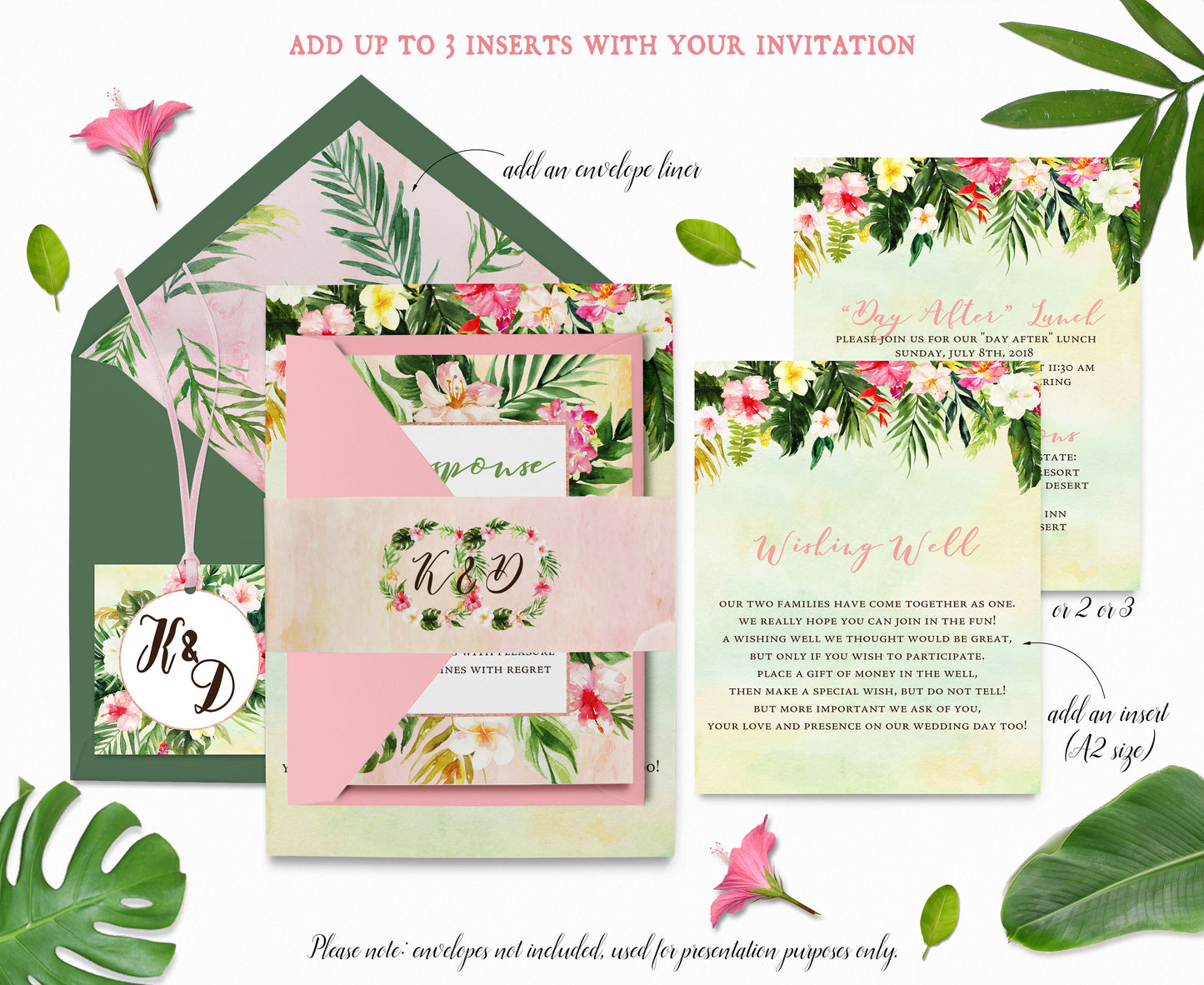 Tropical Floral Watercolor Beach Destination Wedding Invitation and RSVP Suite Digital Download- 'TROPICAL LUSH"