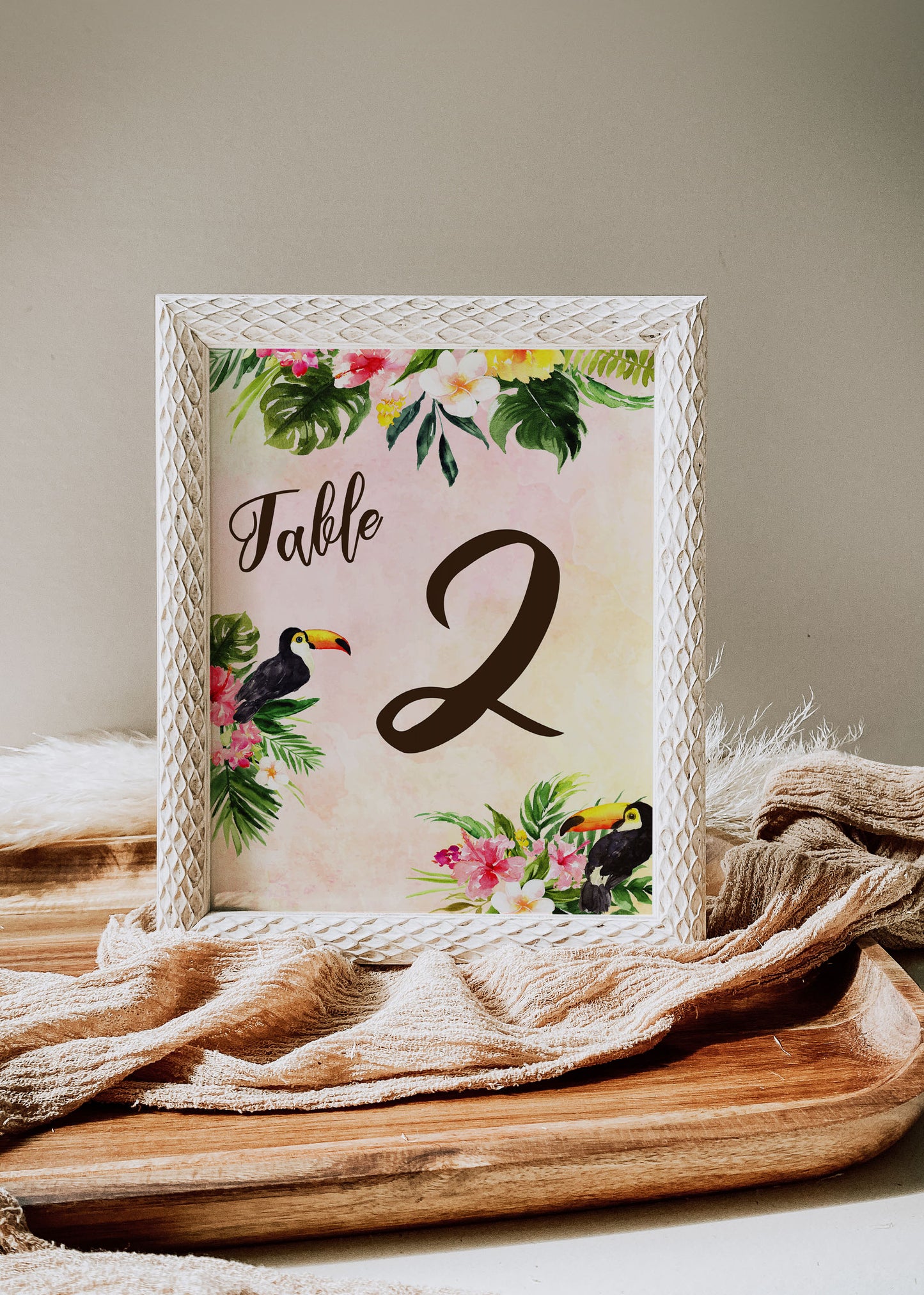 Digital Tropical Floral Watercolor Beach Destination Wedding 5x7" or 8x10" Table Number - 'TROPICAL LUSH"
