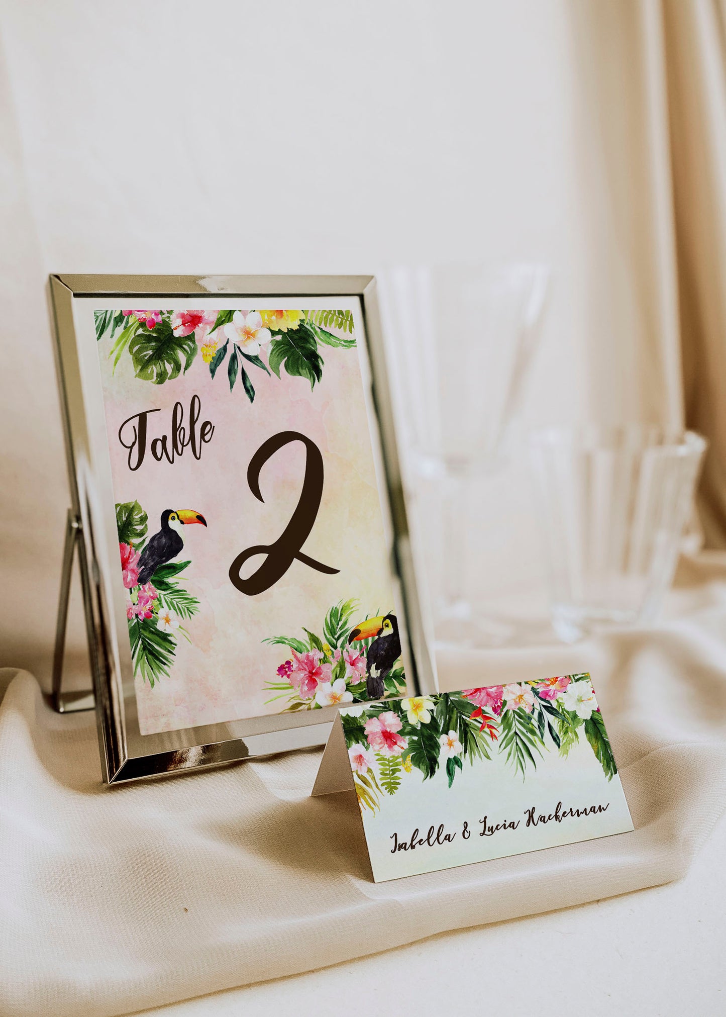 Digital Tropical Floral Watercolor Beach Destination Wedding 5x7" or 8x10" Table Number - 'TROPICAL LUSH"