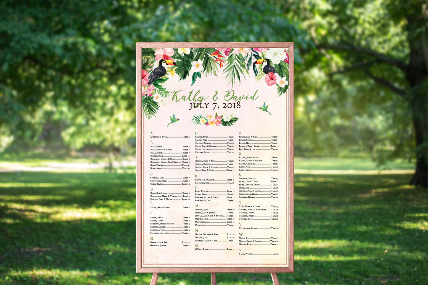 Tropical Floral Watercolor Beach Destination Seating Chart Digital - 24x36" - 'TROPICAL LUSH"