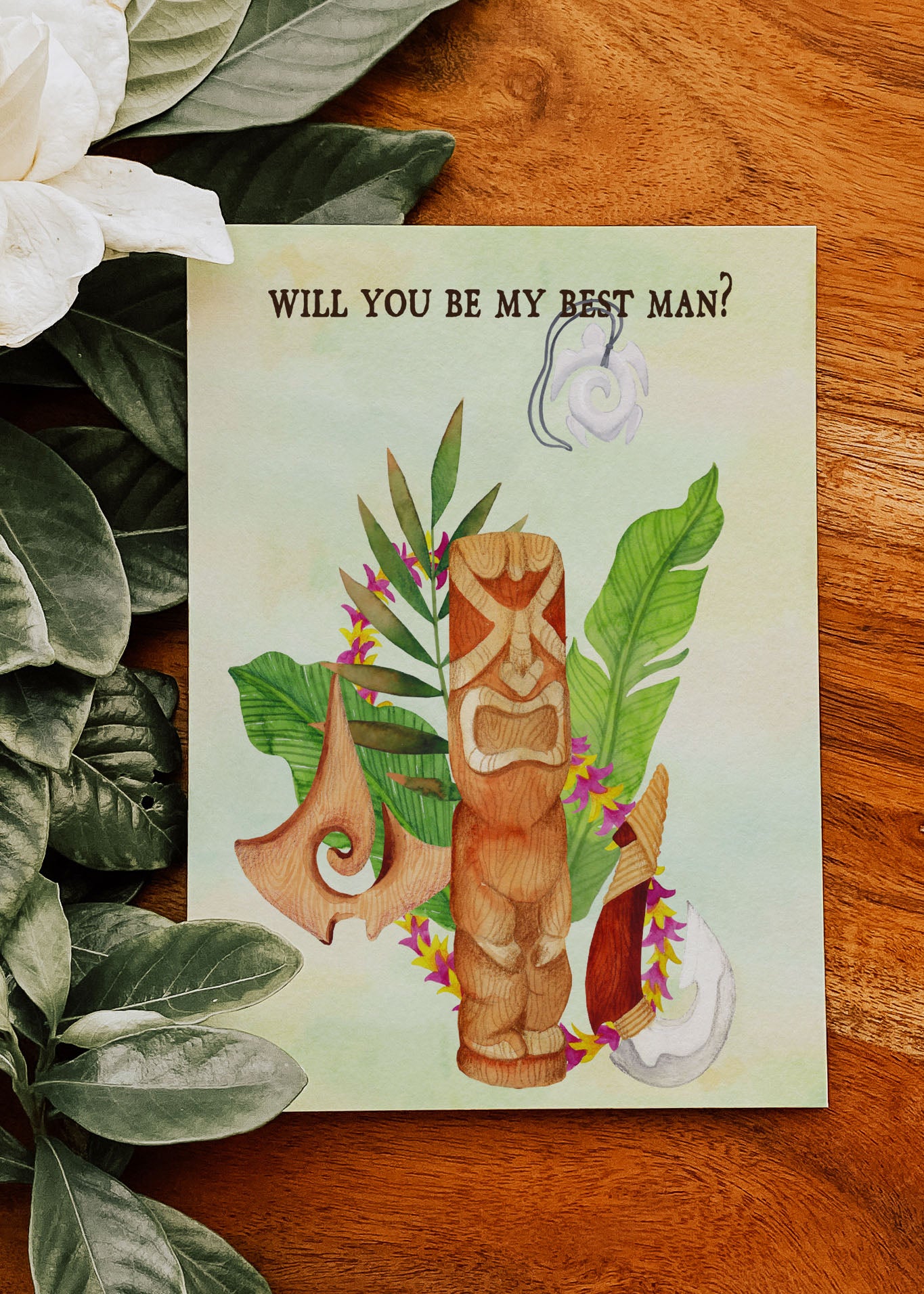 Tropical Floral Watercolor Beach Destination "Will you be my Best Man" Digital "Instant Download" Invitation 1 - 'TROPICAL LUSH"