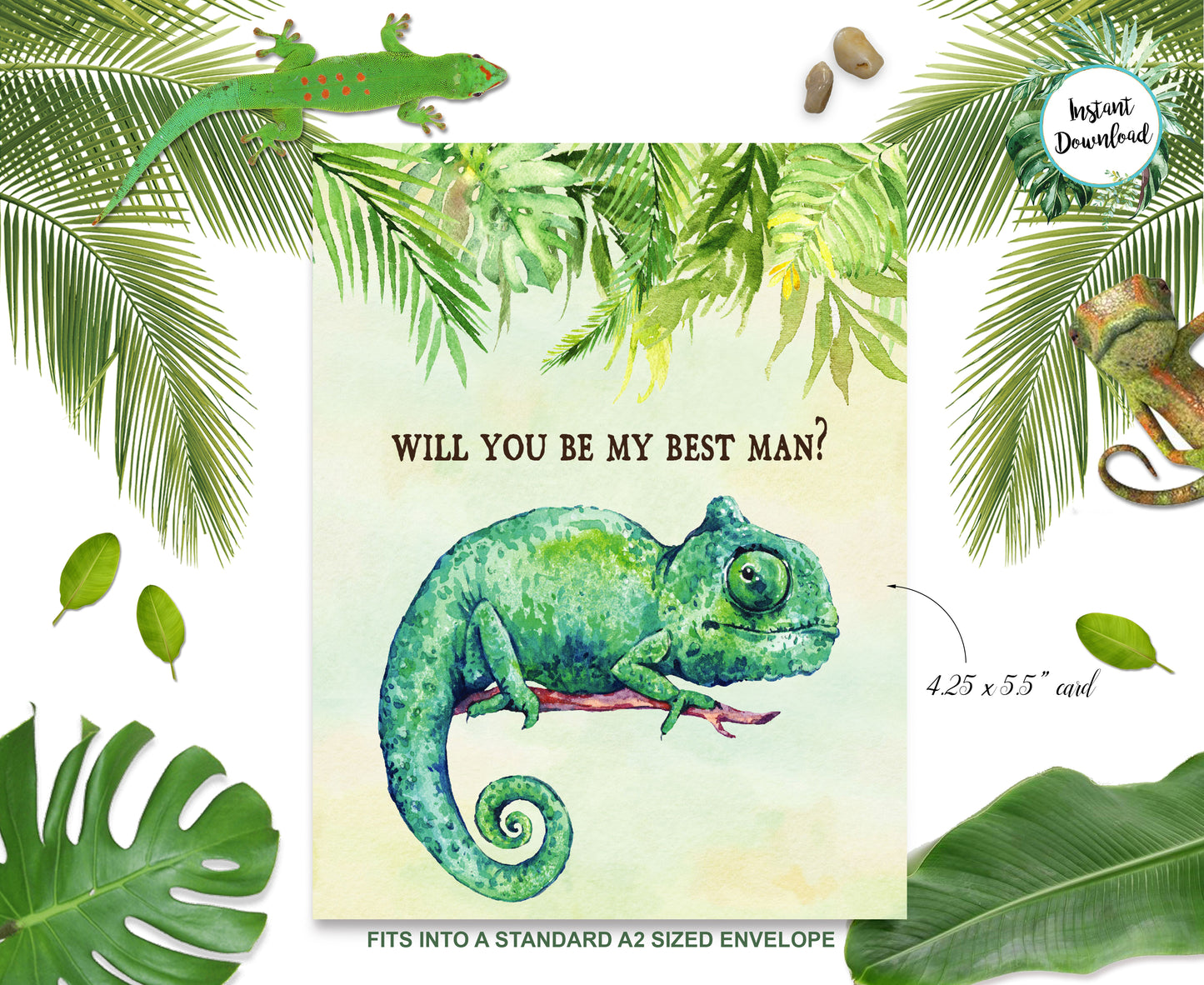Tropical Floral Watercolor Beach Destination "Will you be my Best Man" Digital "Instant Download" Invitation 3 - 'TROPICAL LUSH"