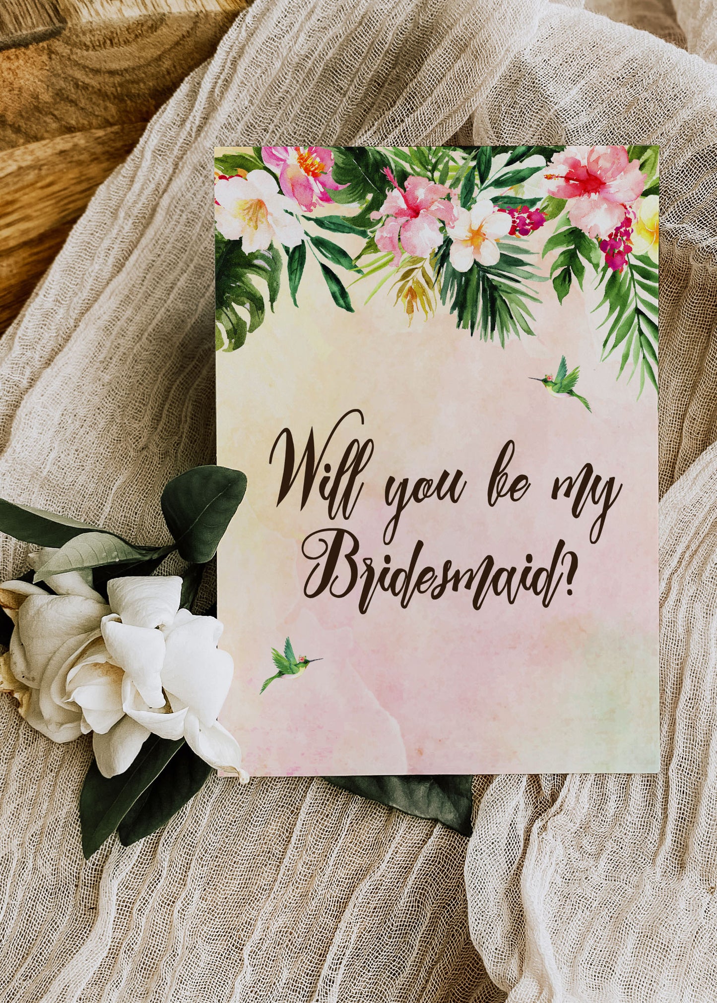 Tropical Floral Watercolor Beach Destination "Will you be my Bridesmaid" Digital "Instant Download" Invitation 4 - 'TROPICAL LUSH"