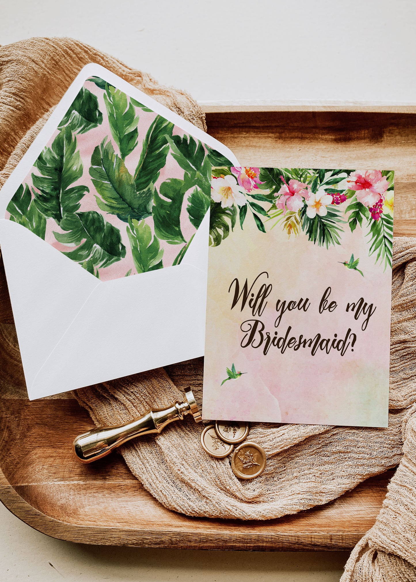 Tropical Floral Watercolor Beach Destination "Will you be my Bridesmaid" Digital "Instant Download" Invitation 4 - 'TROPICAL LUSH"