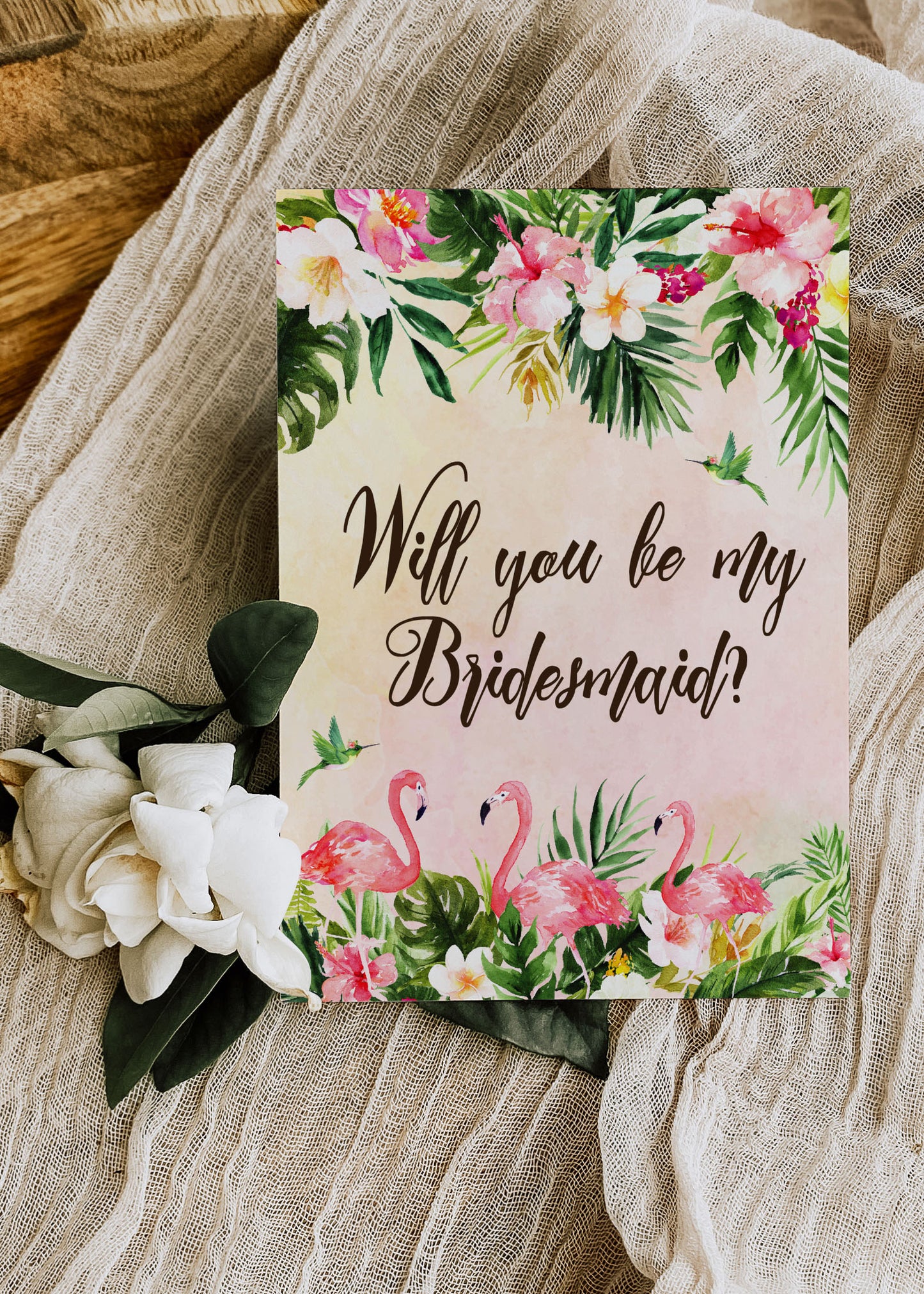 Tropical Floral Watercolor Beach Destination "Will you be my Bridesmaid" Digital "Instant Download" Invitation 3 - 'TROPICAL LUSH"