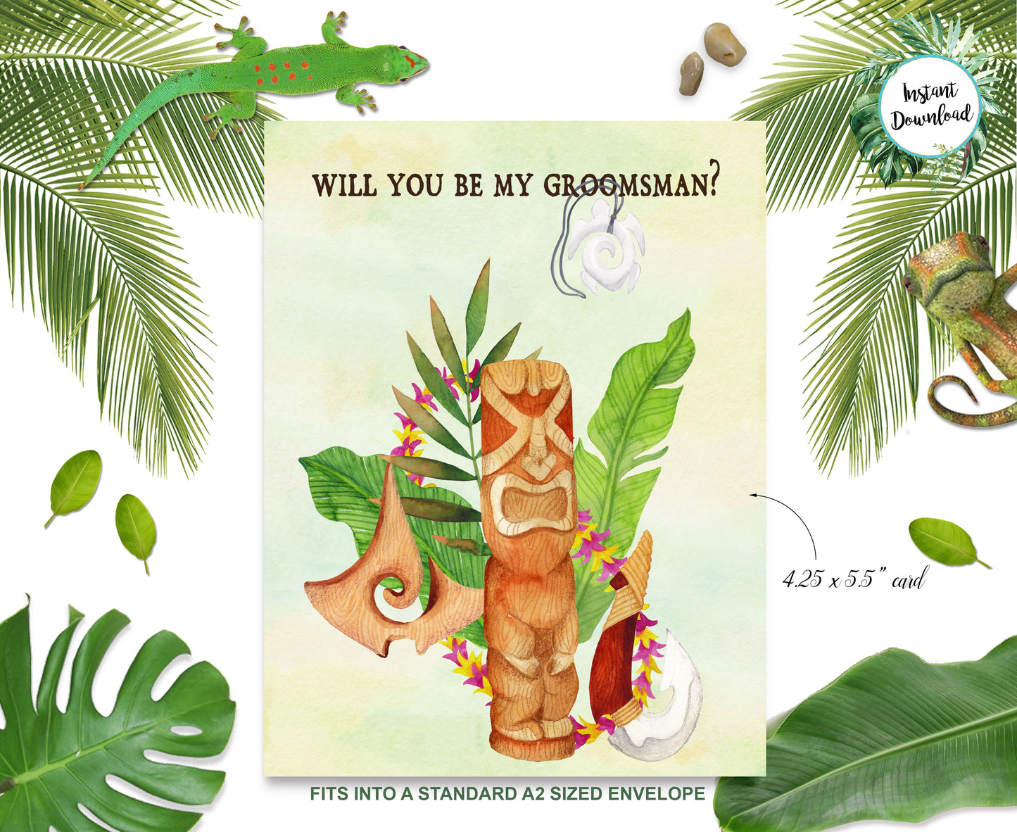 Tropical Floral Watercolor Beach Destination "Will you be my Groomsman" Digital "Instant Download" Invitation 1 - 'TROPICAL LUSH"