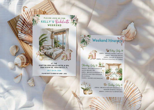 Bachelorette or Bridal Shower Beach Spa Day or Weekend Invitations