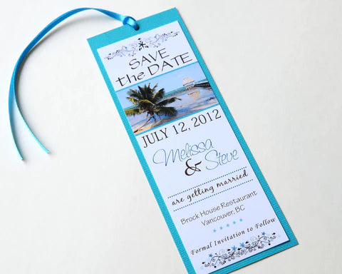 Belize Beach Save the Date Bookmark and new monogram Belly Band
