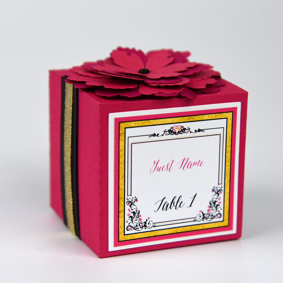 Hot Pink Flower Cube Favour Boxes