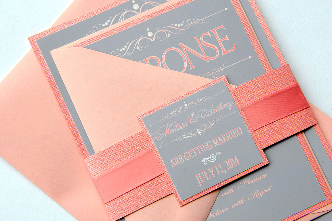 Coral Beach Chandelier Wedding Invitation Suite