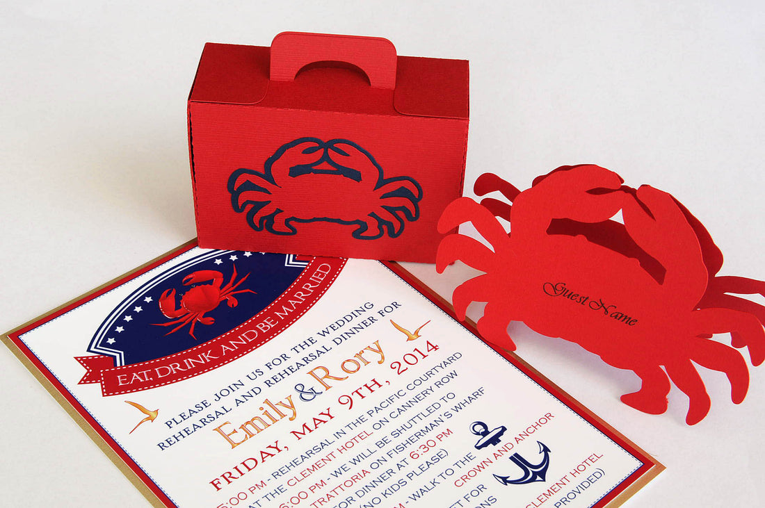 Crab Nautical Rehearsal Dinner Invitation and Wedding Favour Gifts