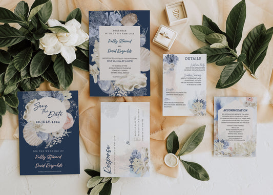DIGITAL INVITATION AND ACCESSORY SUITE - "WHITE SHORES"