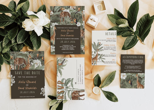 Stunning Safari Jungle Tropical Invitation and RSVP Suite