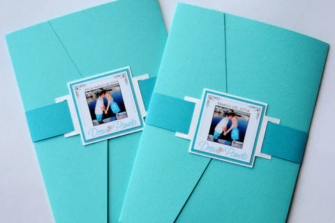 Turquoise Beach Themed Pocket Fold Invitation