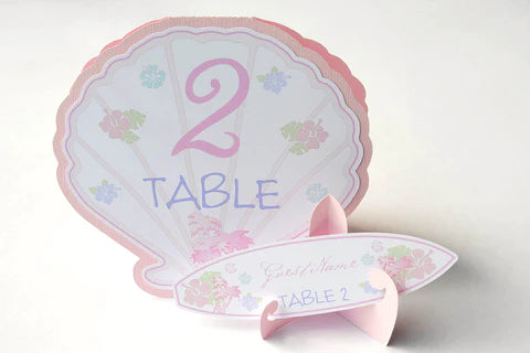 Scalloped Shell Table Numbers and Surfboard Place Cards