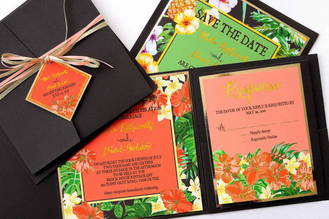Tropical Flowers Watercolour and Glitter Wedding Suite