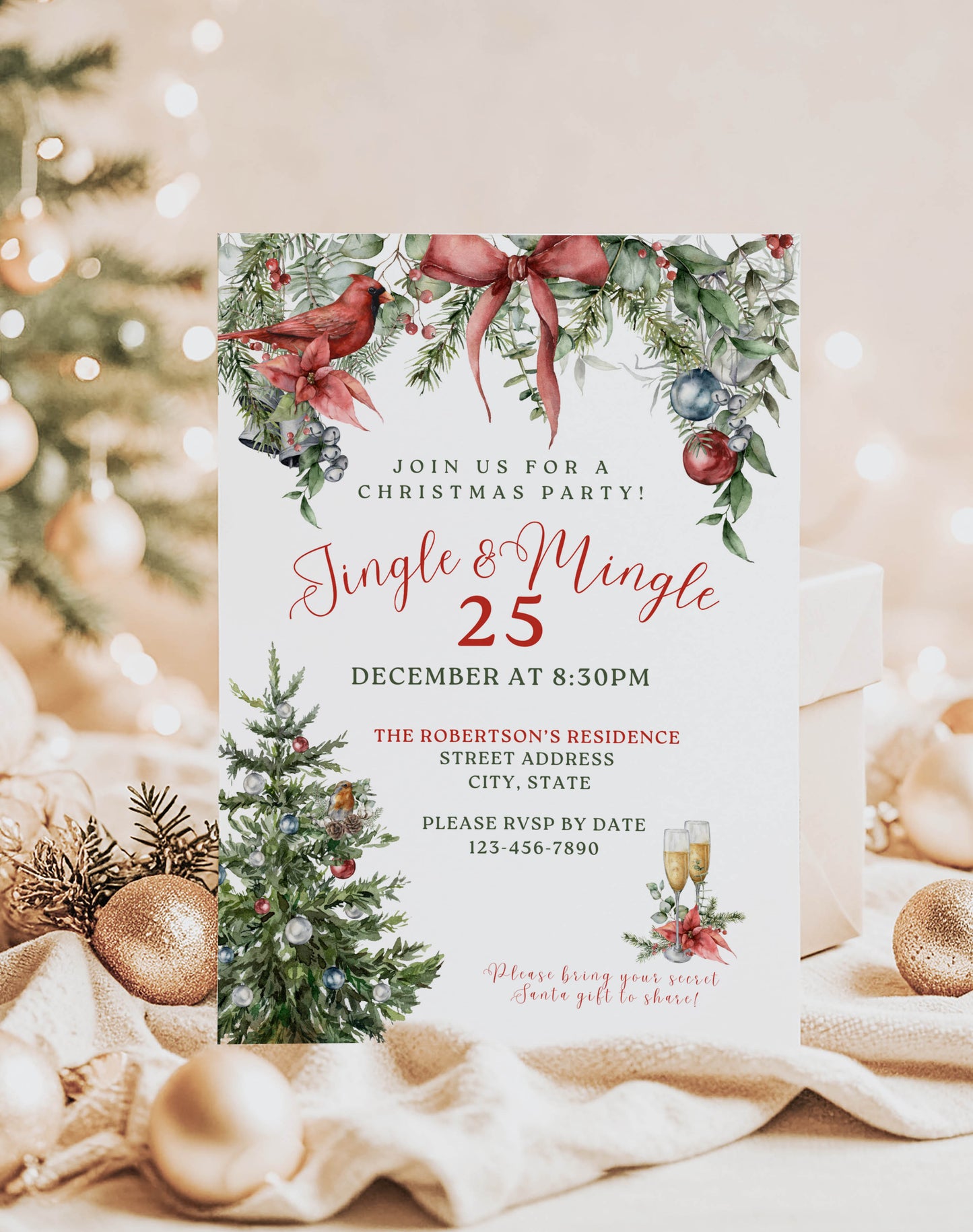 Christmas Spirit Christmas Gift Tag and Invitation