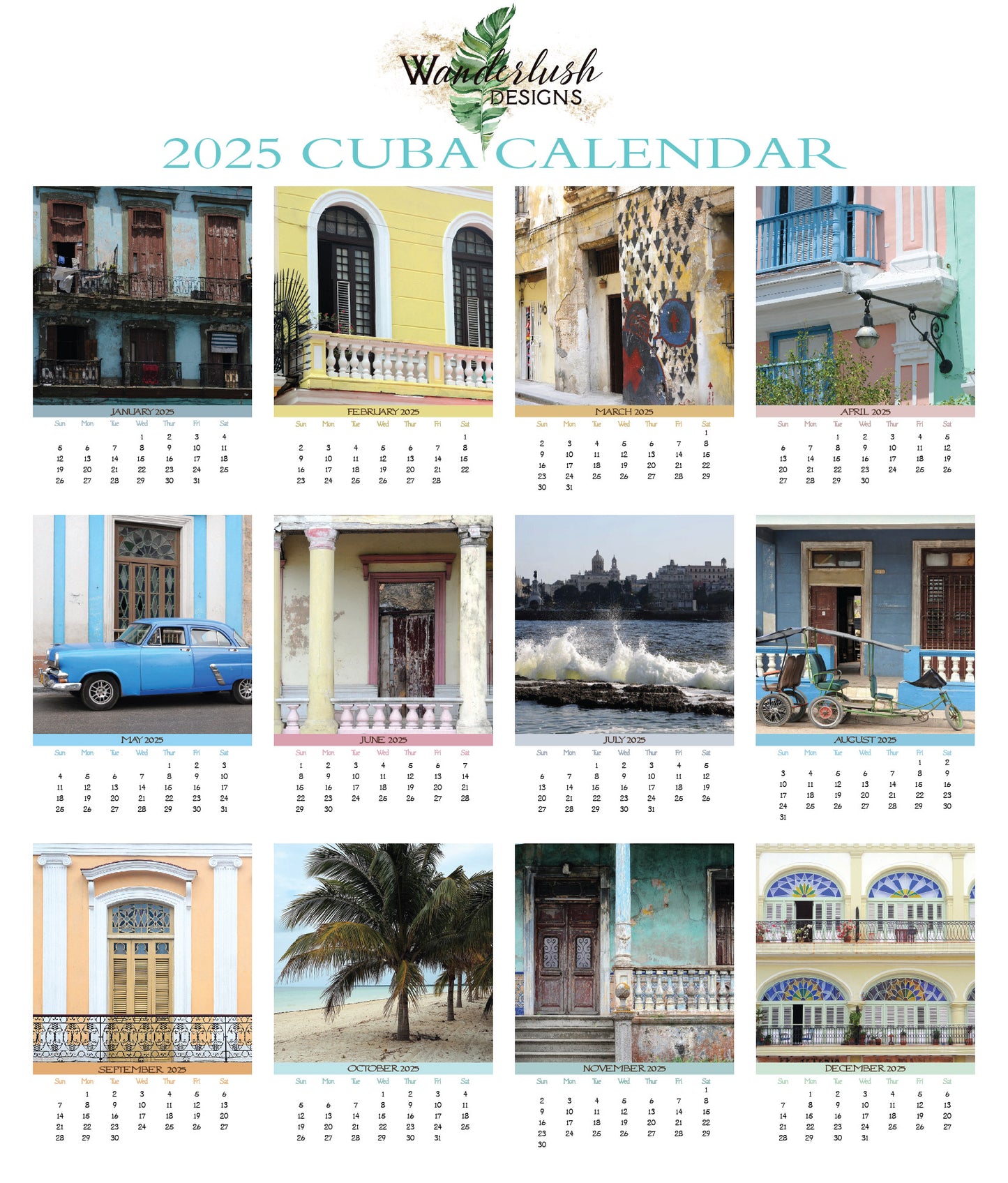 2025 Photo Calendar - Cuba