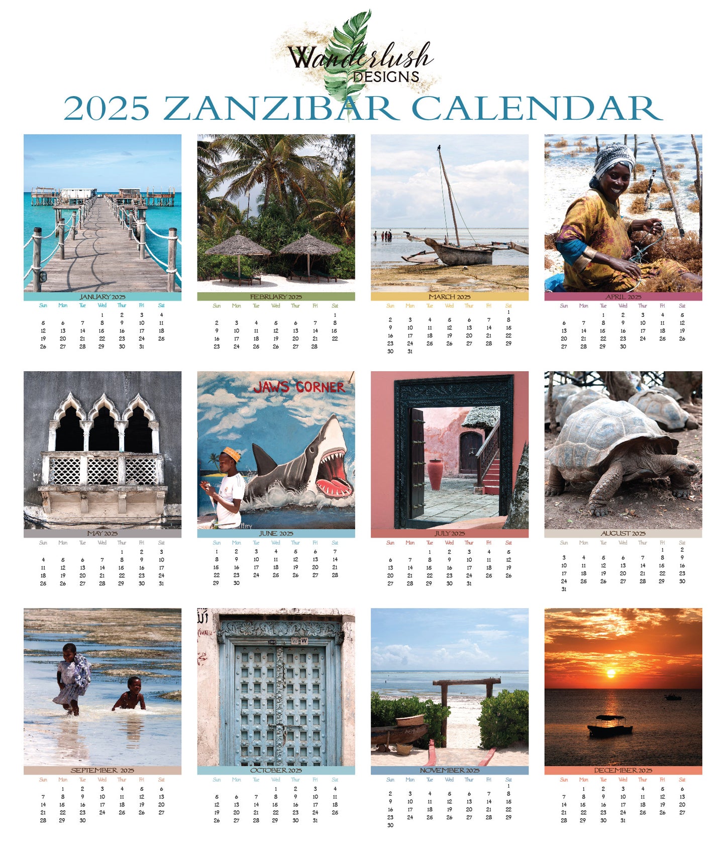2025 Photo Calendar - Zanzibar, Tanzania, Africa