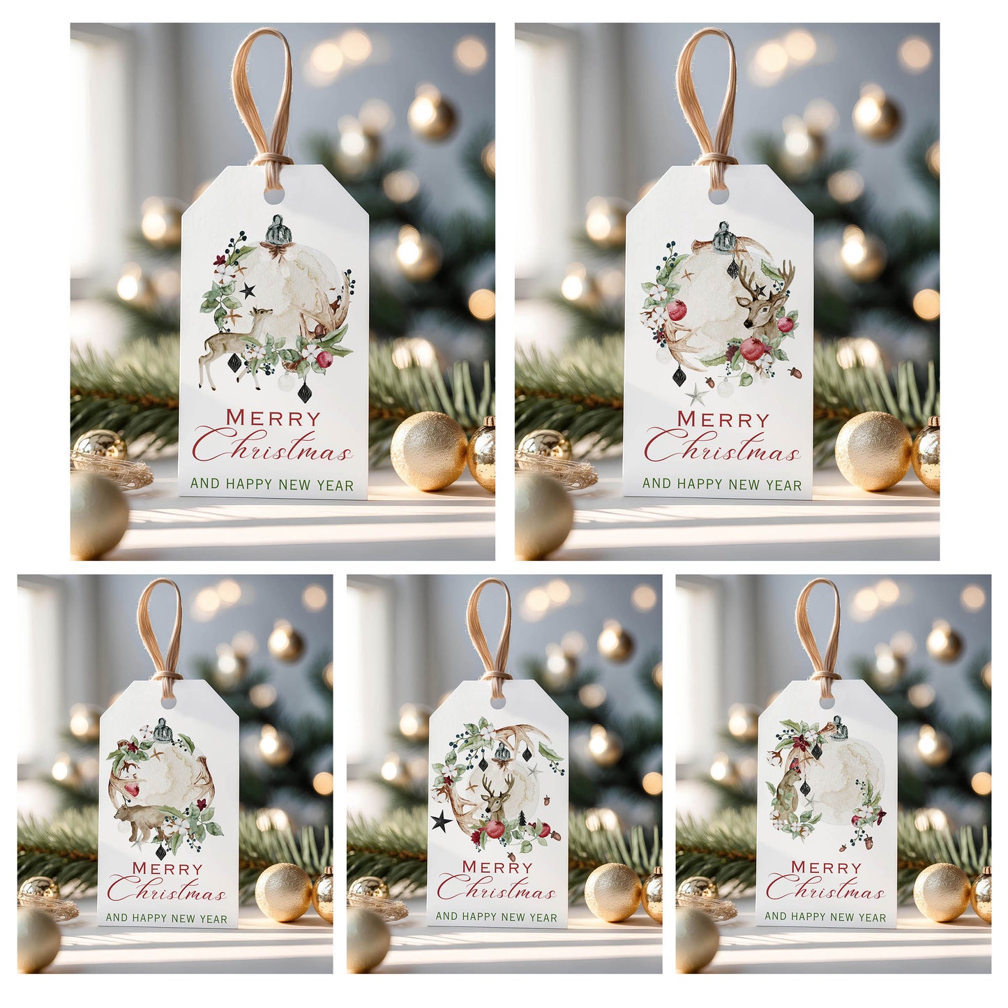 Winter Watercolor Christmas Balls Gift Tags