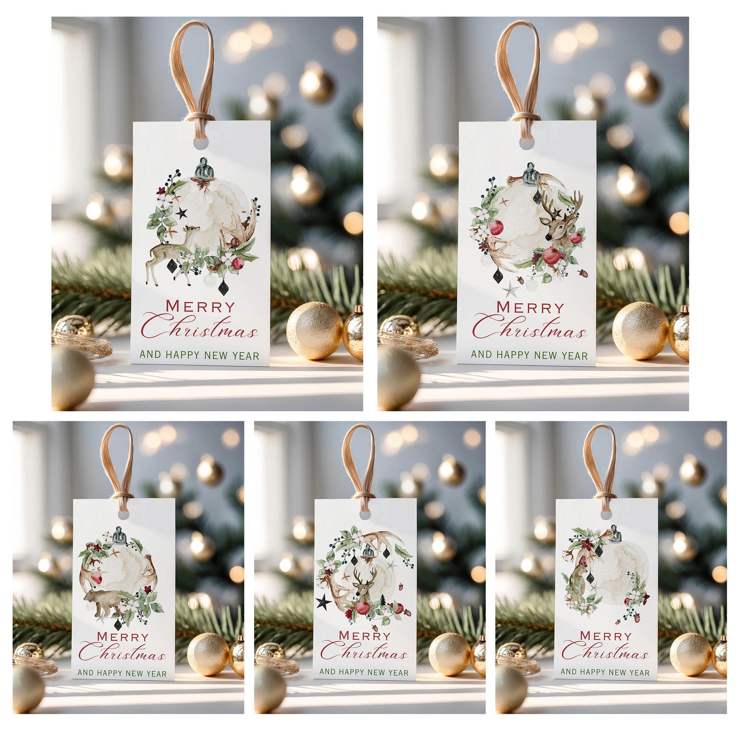Winter Watercolor Christmas Balls Gift Tags