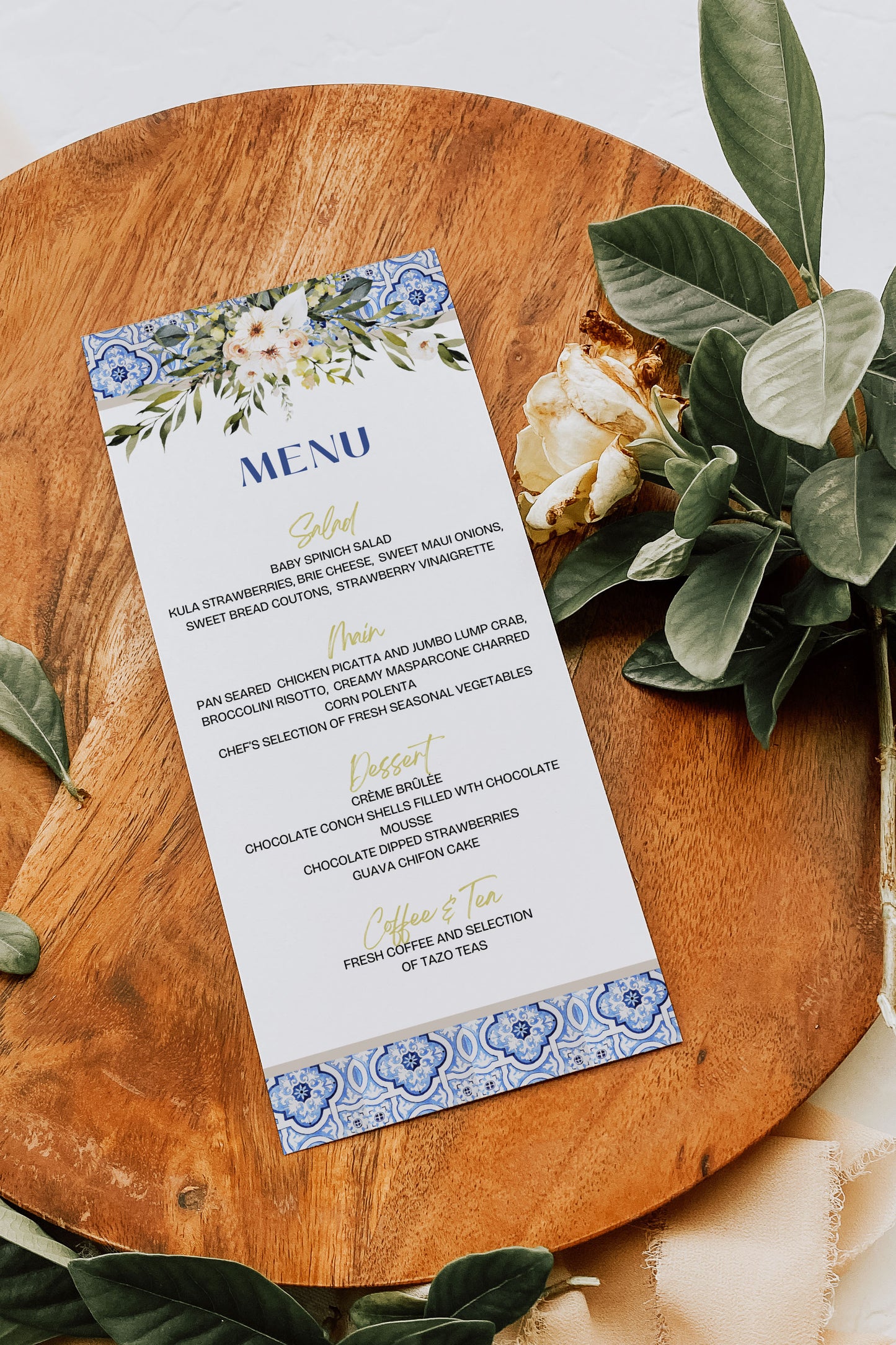 Mediterranean Greece Italy Portugal Watercolour Destination Wedding Menu 5x7" Instant Download - "Santorini"