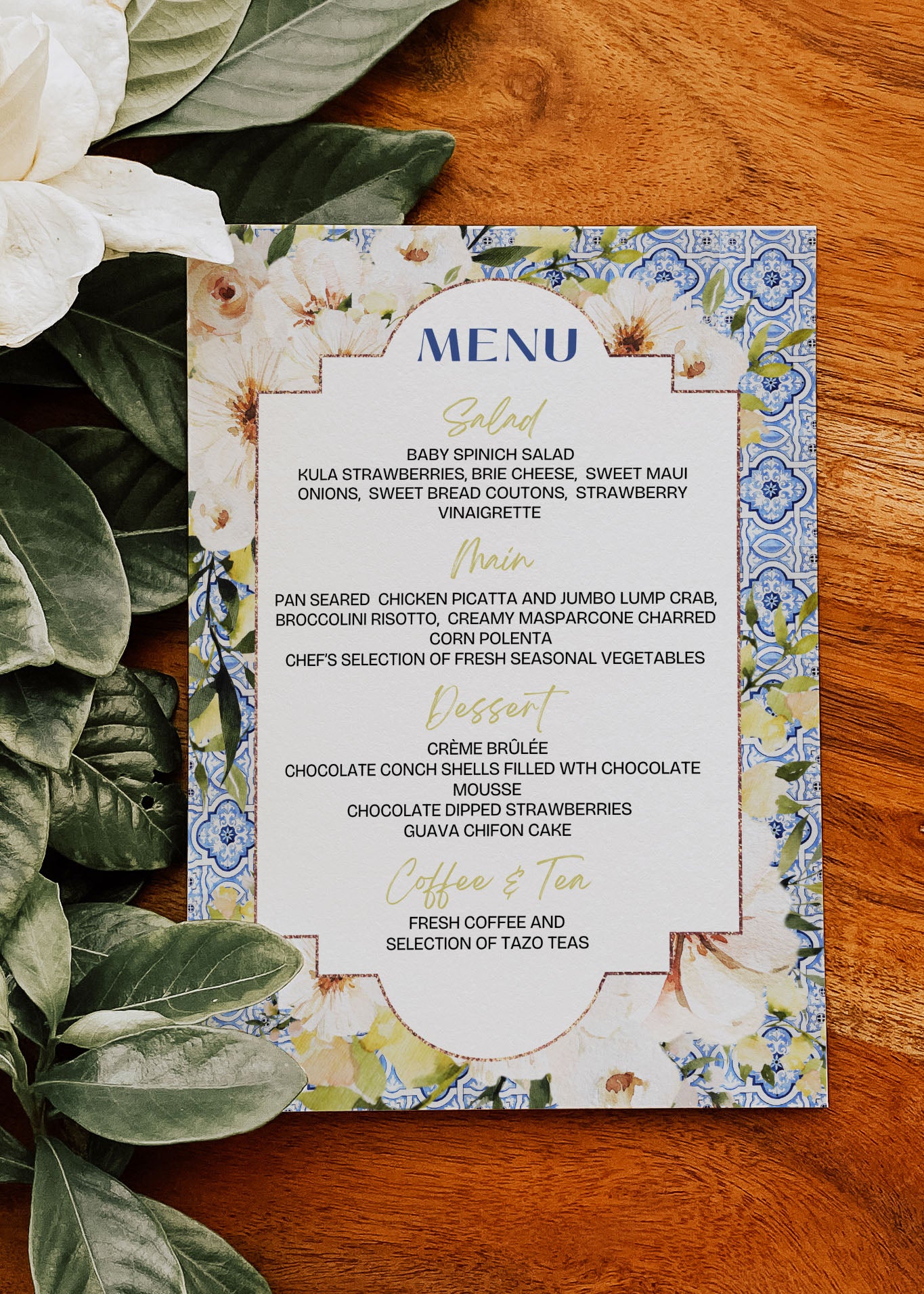 Mediterranean Greece Italy Portugal Watercolour Destination Wedding Menu 5x7" Instant Download - "Santorini"